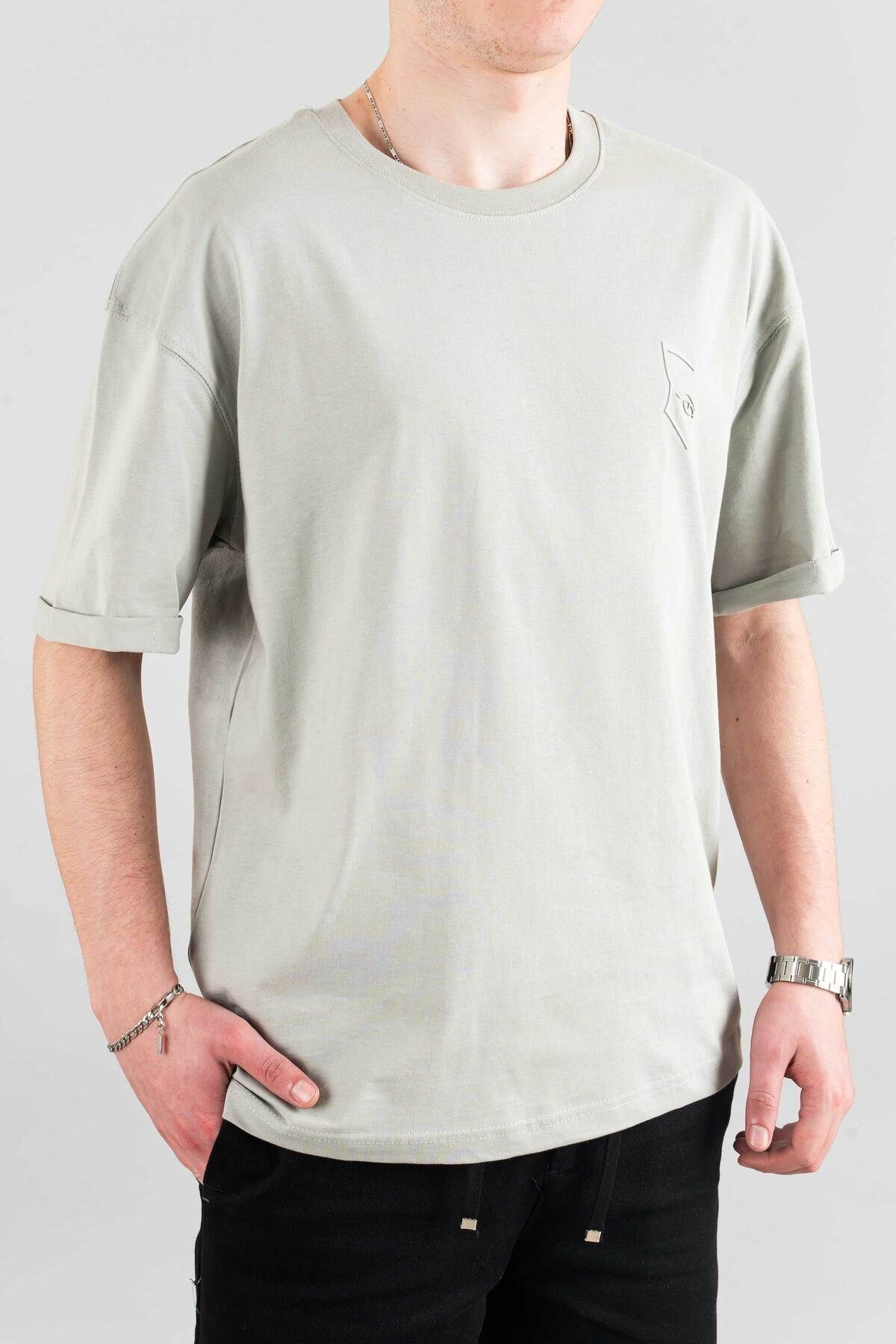 bombe Erkek Özel Bisiklet Yaka Tişört Basic Yarı Owersize Düz Baskılı T-Shirt