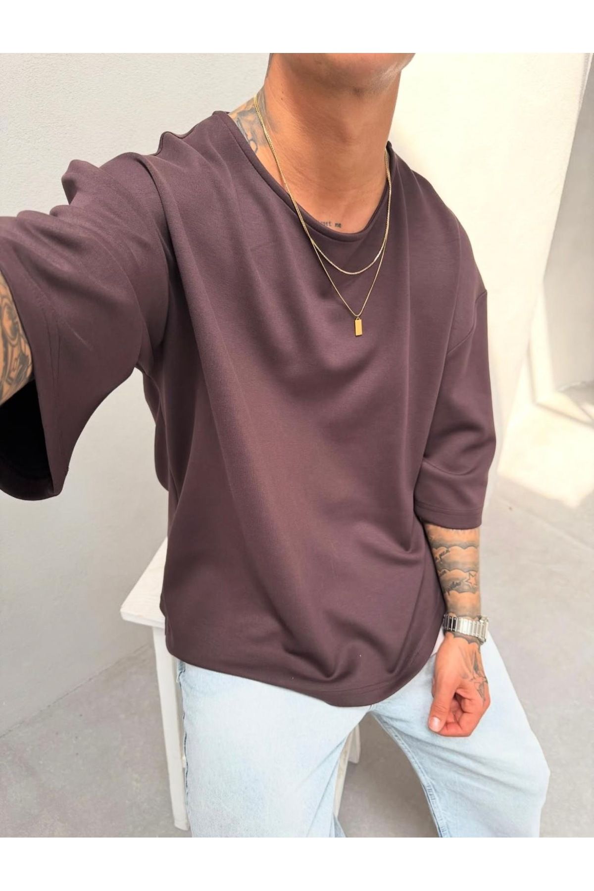 Shine Stone Yetim Kol Tam Oversize Tshirt