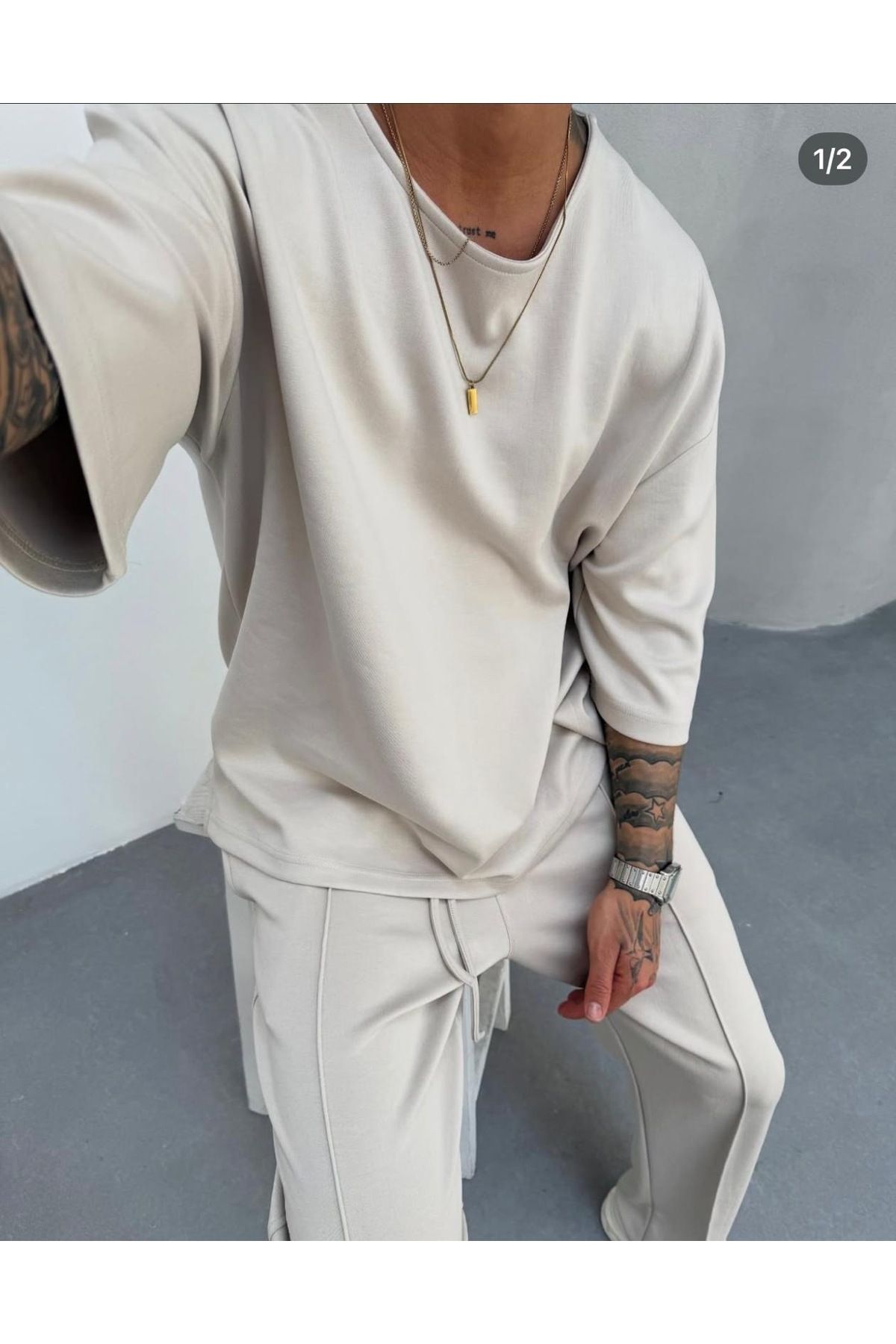 Shine Stone Yetim Kol Tam Oversize Tshirt