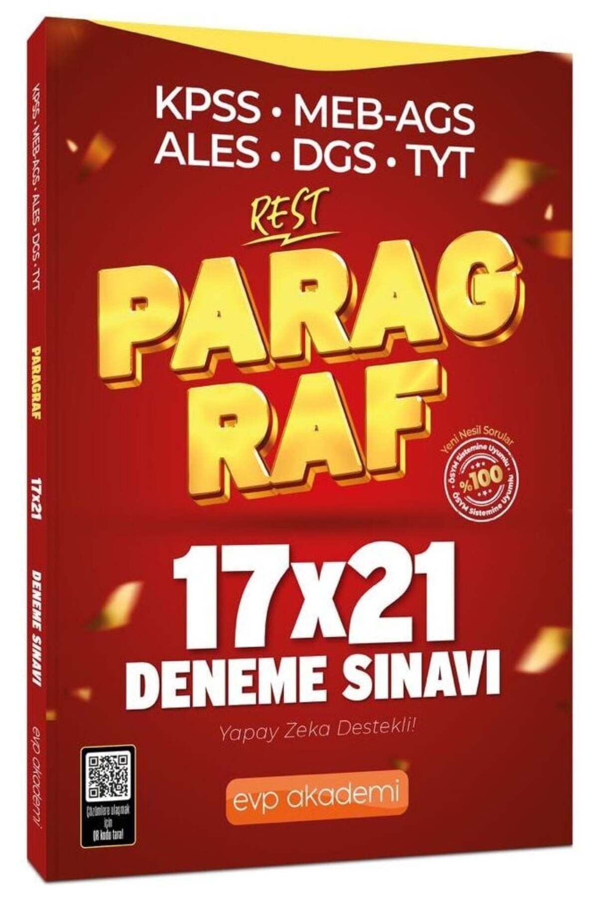 evp akademi KPSS MEB-AGS ALES DGS TYT Paragraf REST 17x21 Deneme Çözümlü EVP Akademi