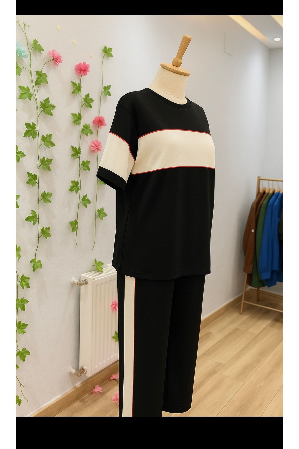 Butik Çizgili iki renk takım