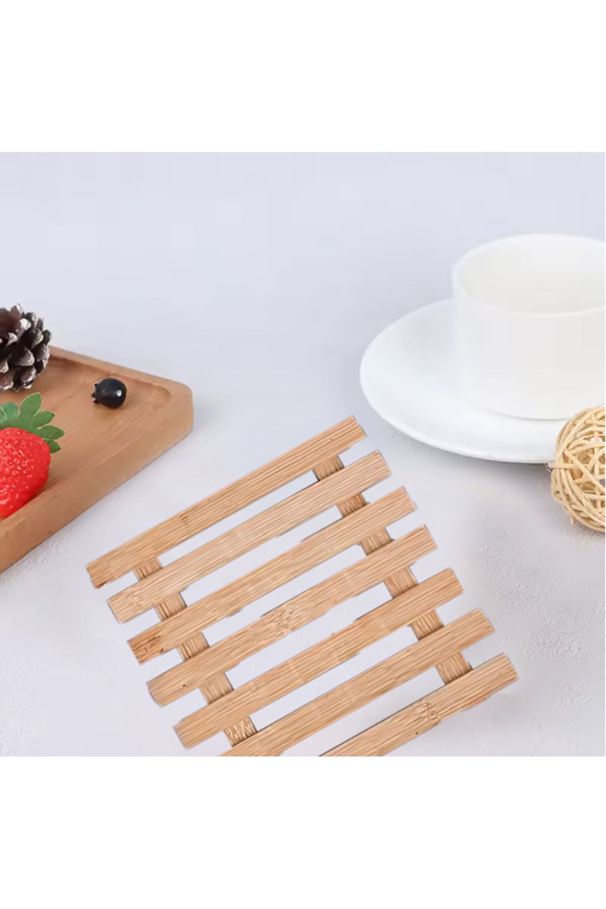 isometric Bambu Ahşap Palet Desenli Nihale, Çaydanlık Altlığı, Tencere ve Tava Altlığı