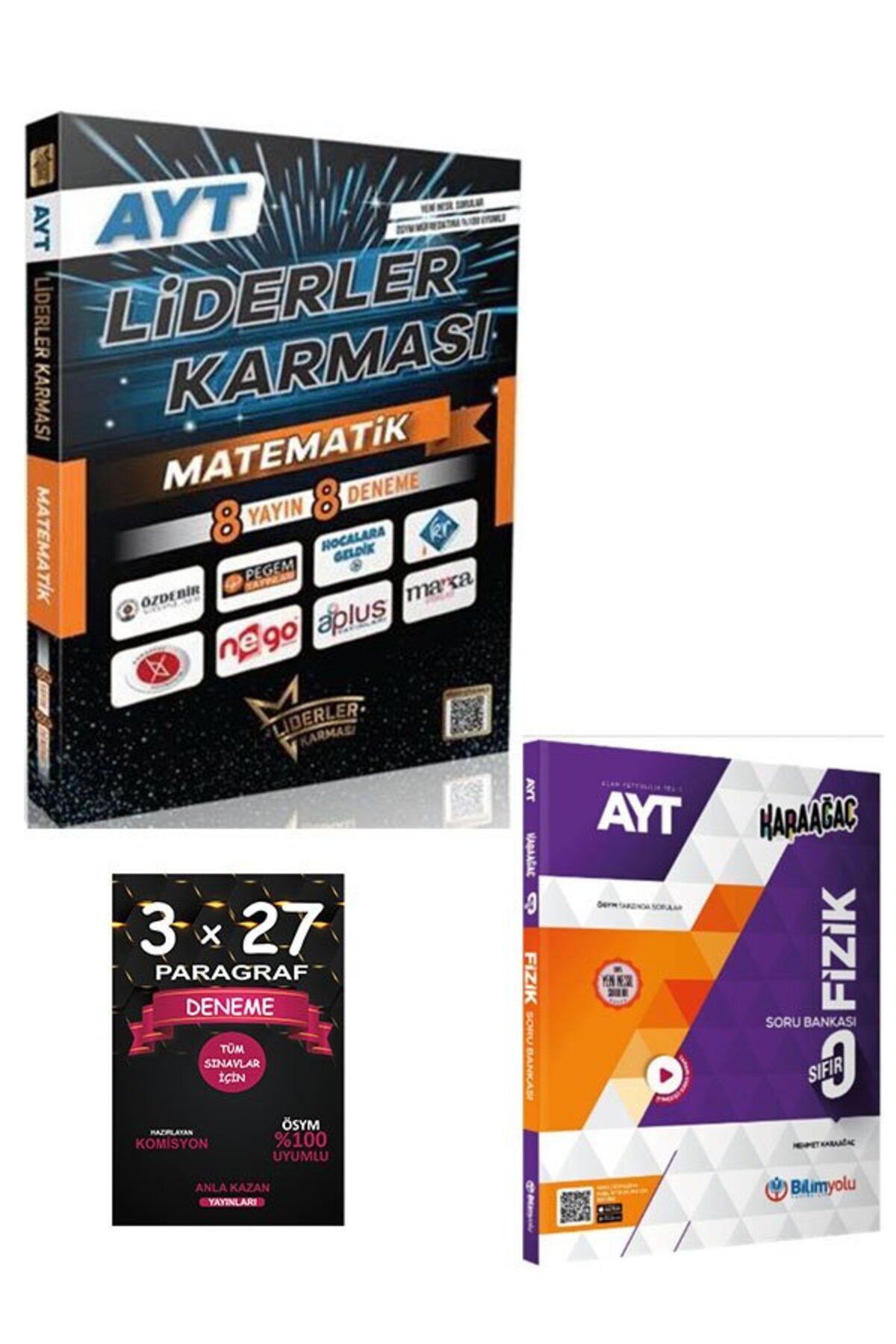Anla Kazan Yayınları Liderler AYT Matematik Branş Denemeleri+Bilimyolu AYT Fizik Sıfır Soru Bankası+AnlaKAzan PAragraf