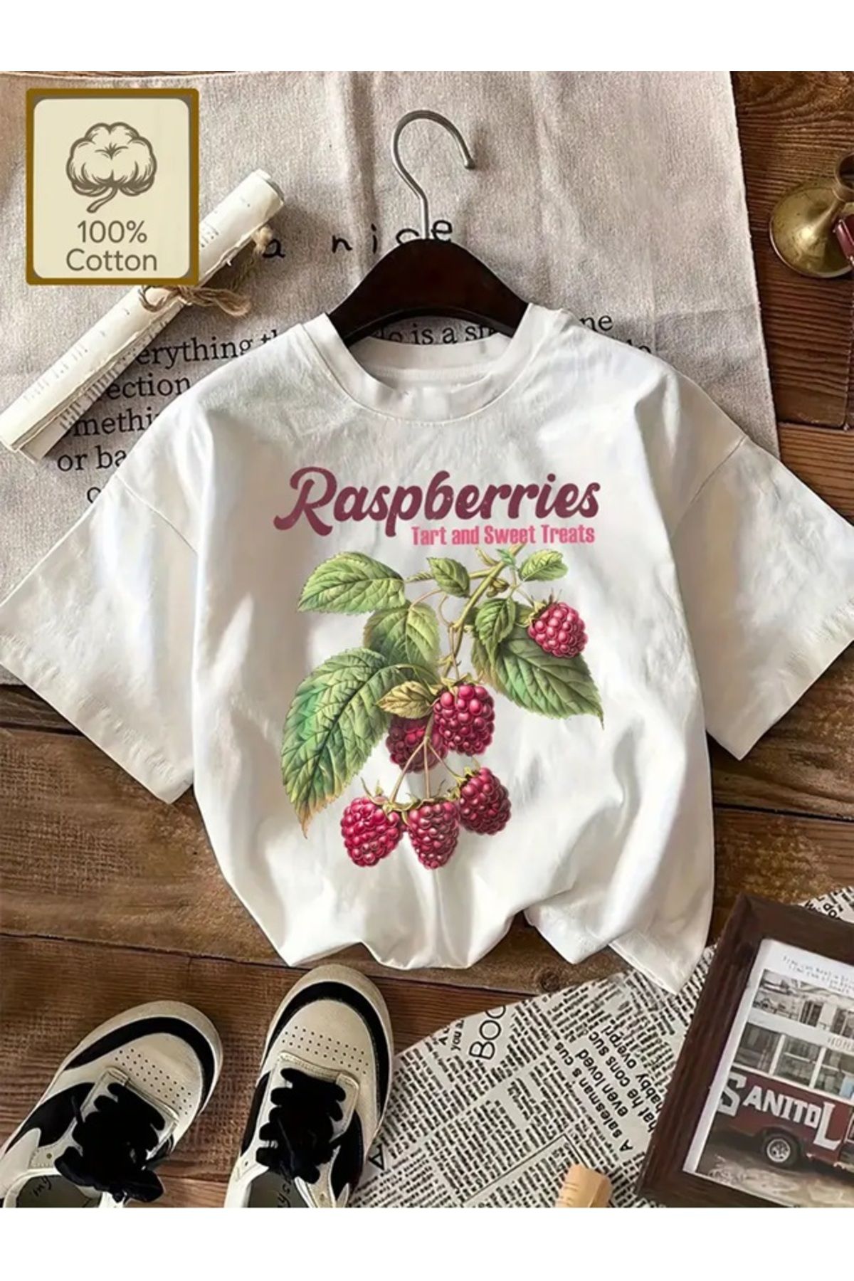 Touz Moda Raspberry Baskılı Oversize T-shirt