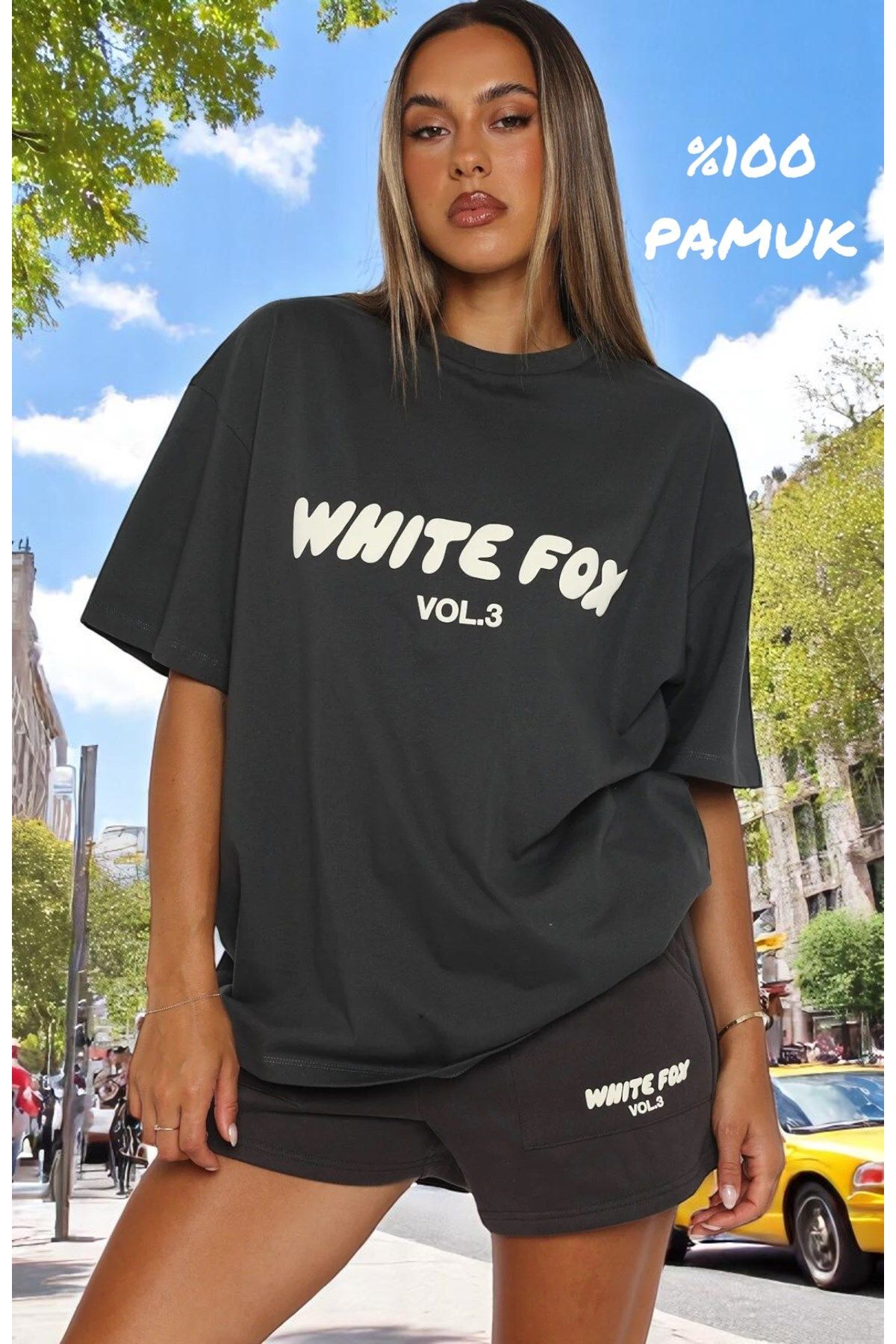 The Champ Clothing Kadın Baskılı %100 Pamuk Koyu Füme Tişört