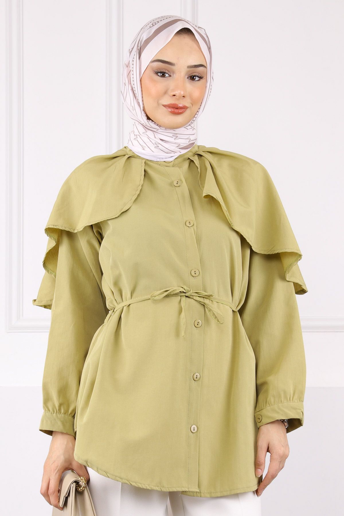 İmajButik Yağ Yeşili Pelerin Yaka Gömlek