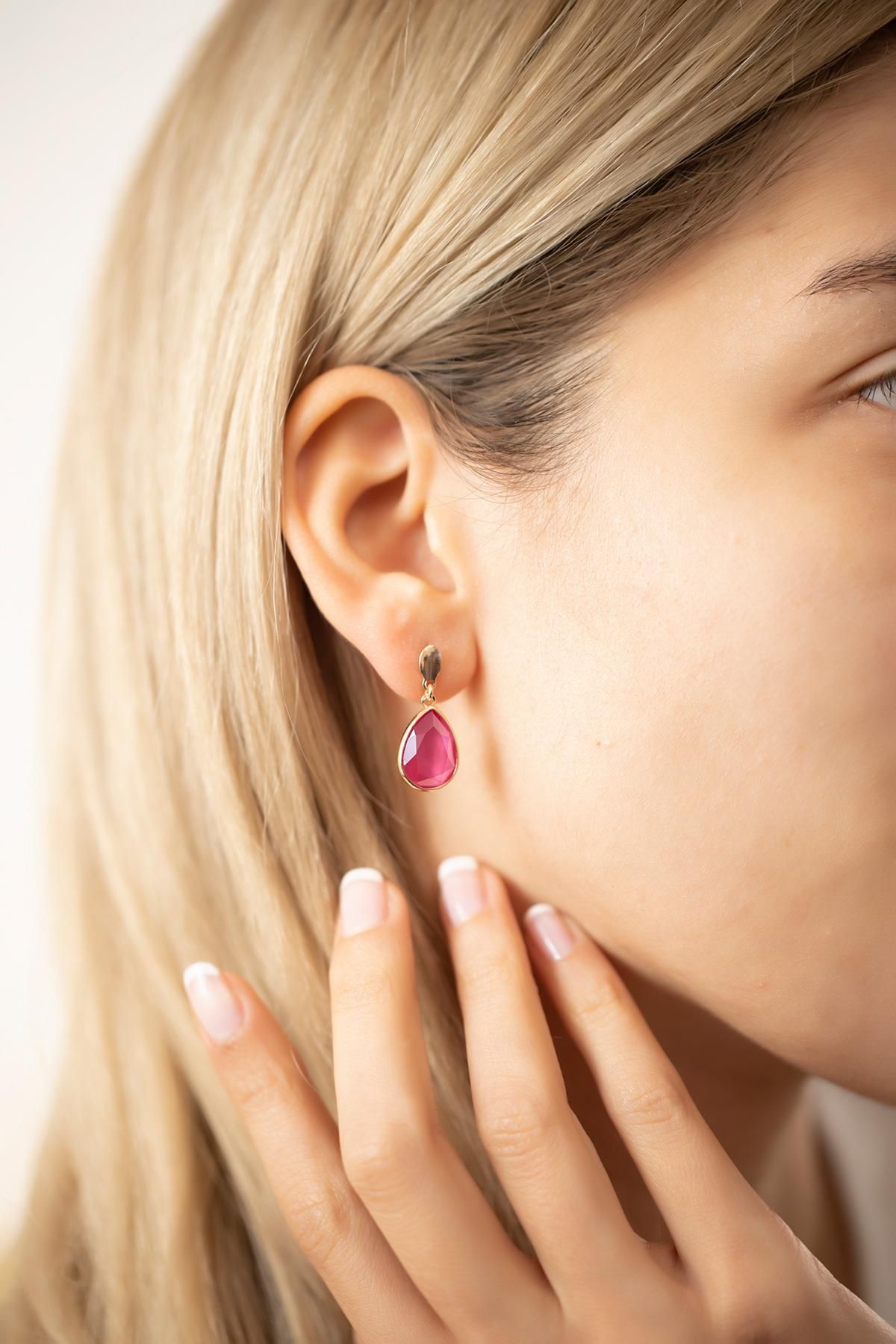 Ninova Silver Damla Model Rose Kaplama Gümüş Crystal Küpe