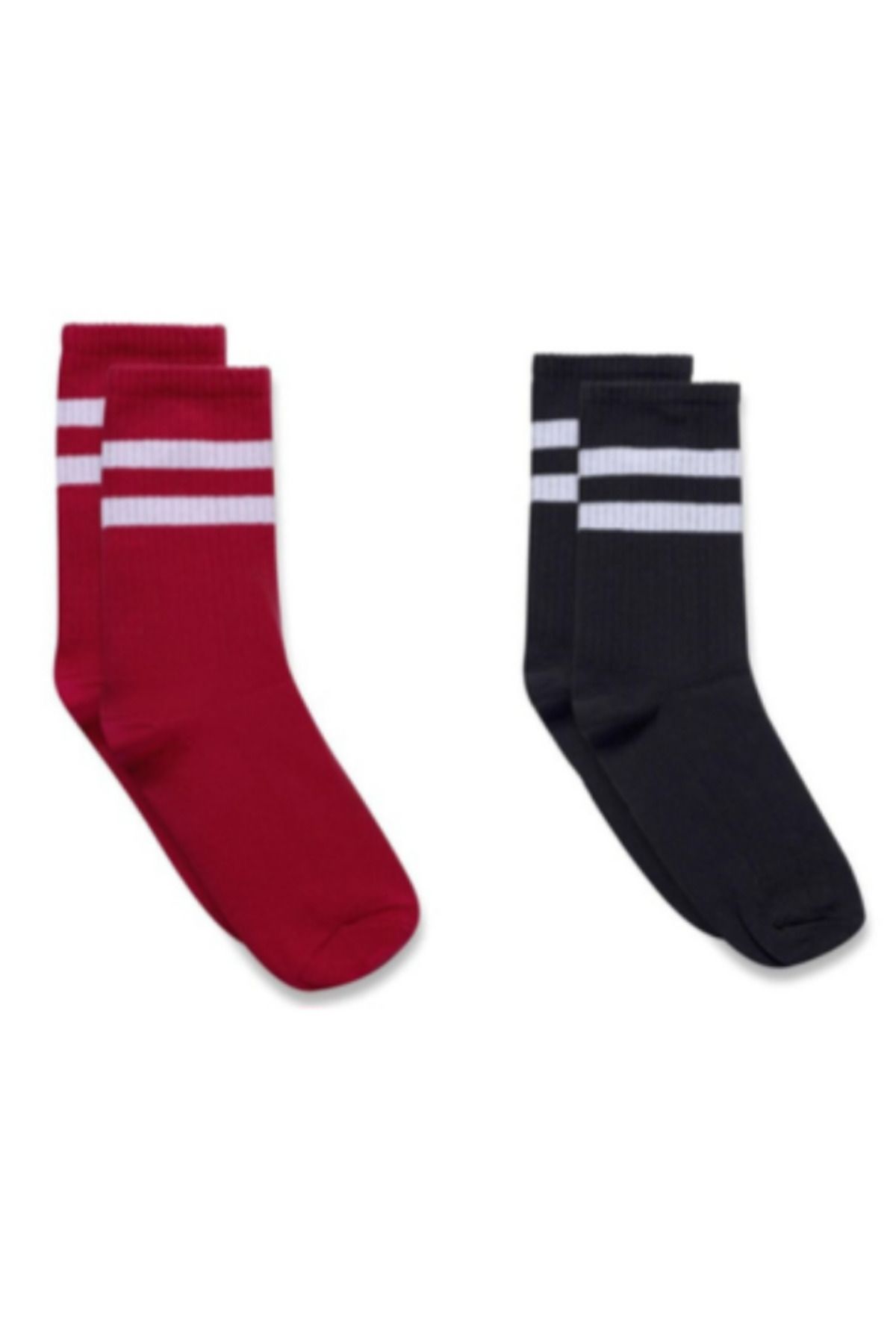 RODEZ Unisex Şeritli 2'li Tenis Çorap Kırmızı Siyah