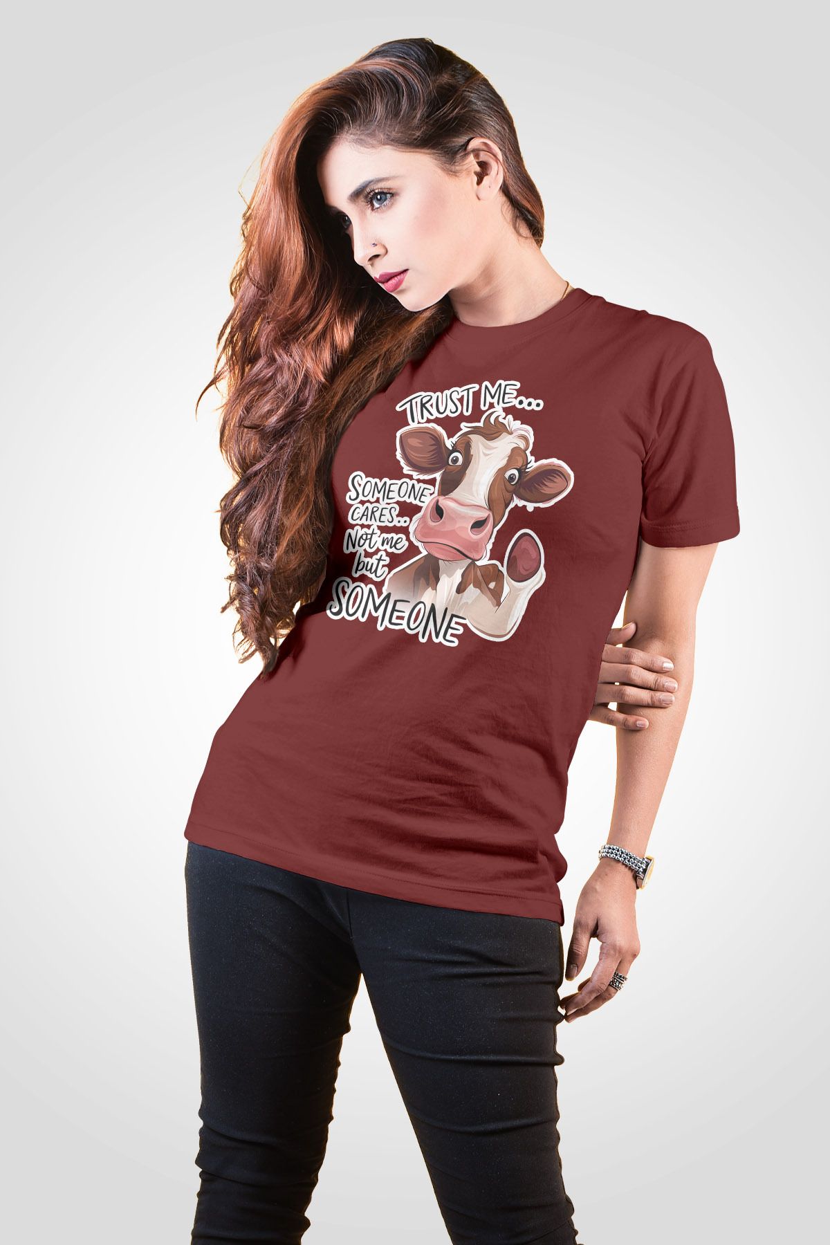 qoeuyl boutique Trust Me Someone Cares Baskılı Unisex Regular Fit Pamuklu Bordo Tişört