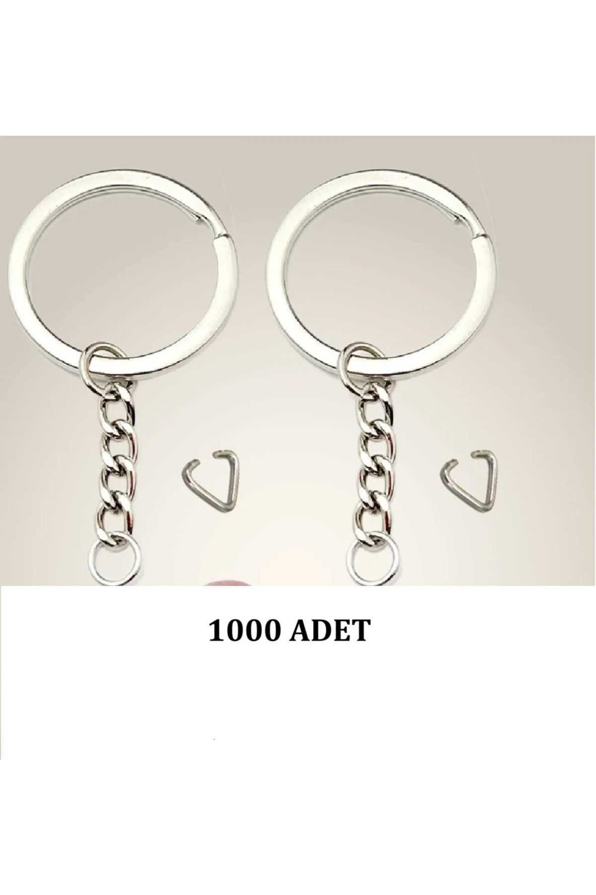 BEİLYS COSMETİCS & ACCESSORY Metal Anahtarlık Halkası Gümüş Renk Üçgen Aparatlı 1000 Adet 2,5 cm Yassı Ezme