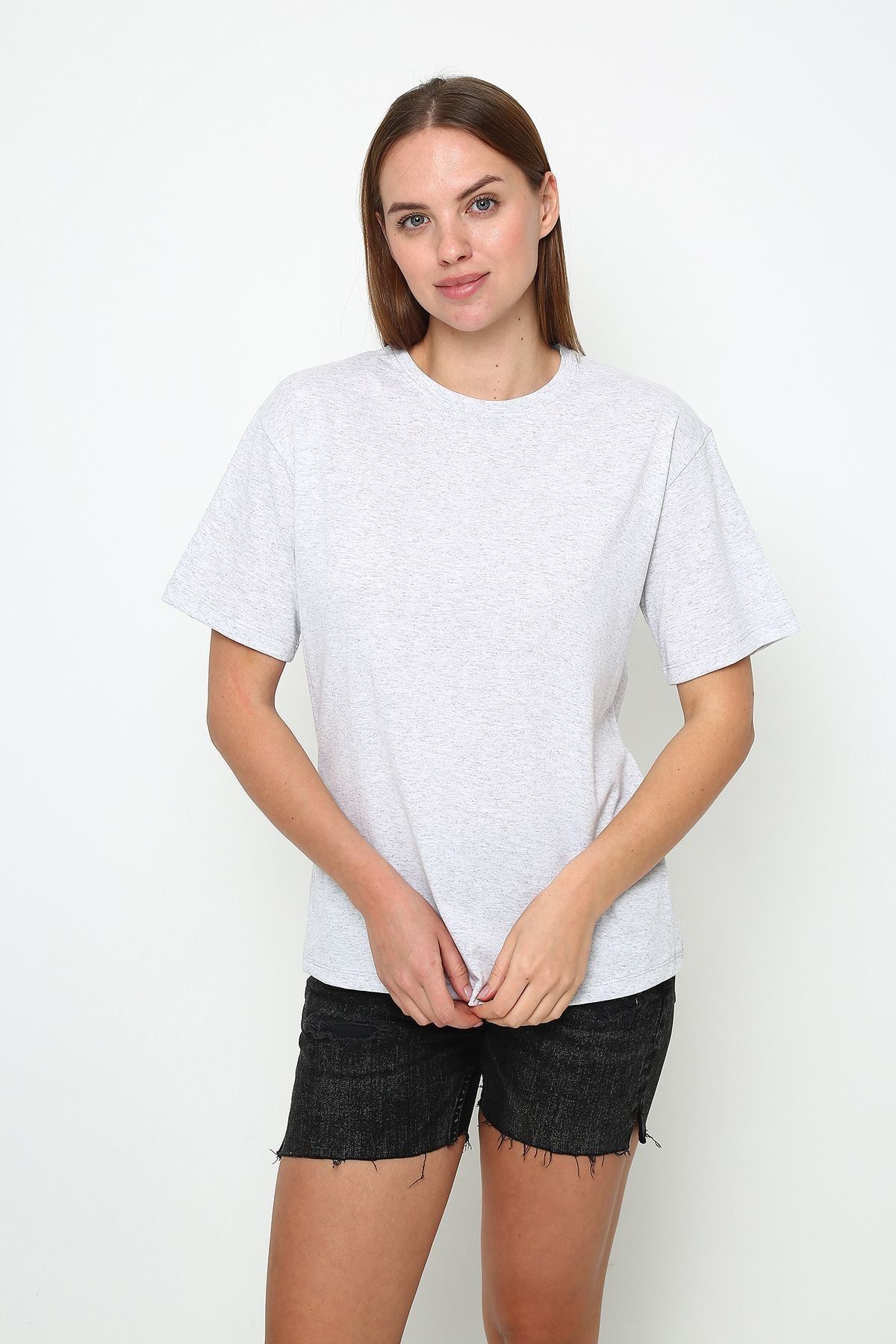 Chef d'atelier Kadın Oversize Baskısız Bisiklet Yaka T-shirt