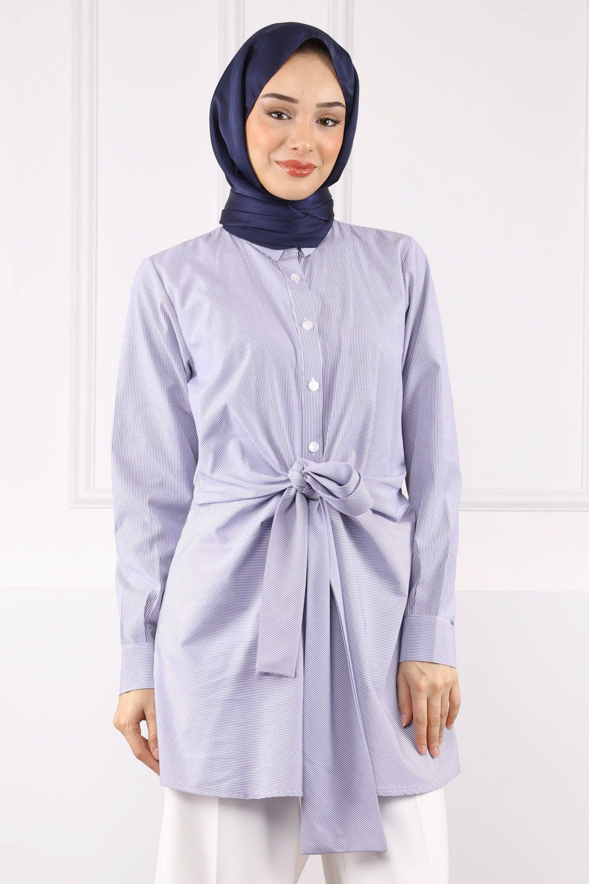 İmajButik Lacivert Bel Bağlamalı Tunik