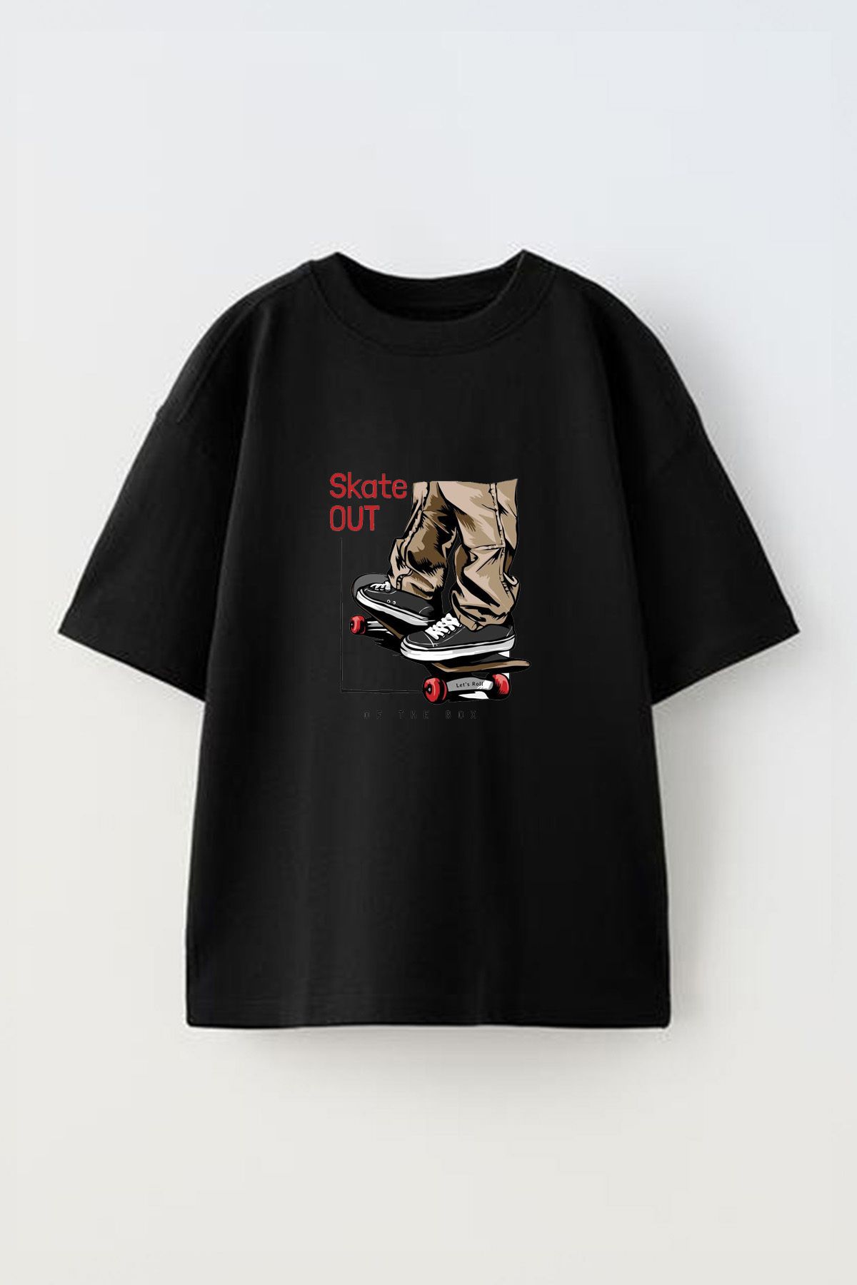 Anetos Skate Out Ön Baskılı Pamuk Siyah Oversize T-shirt