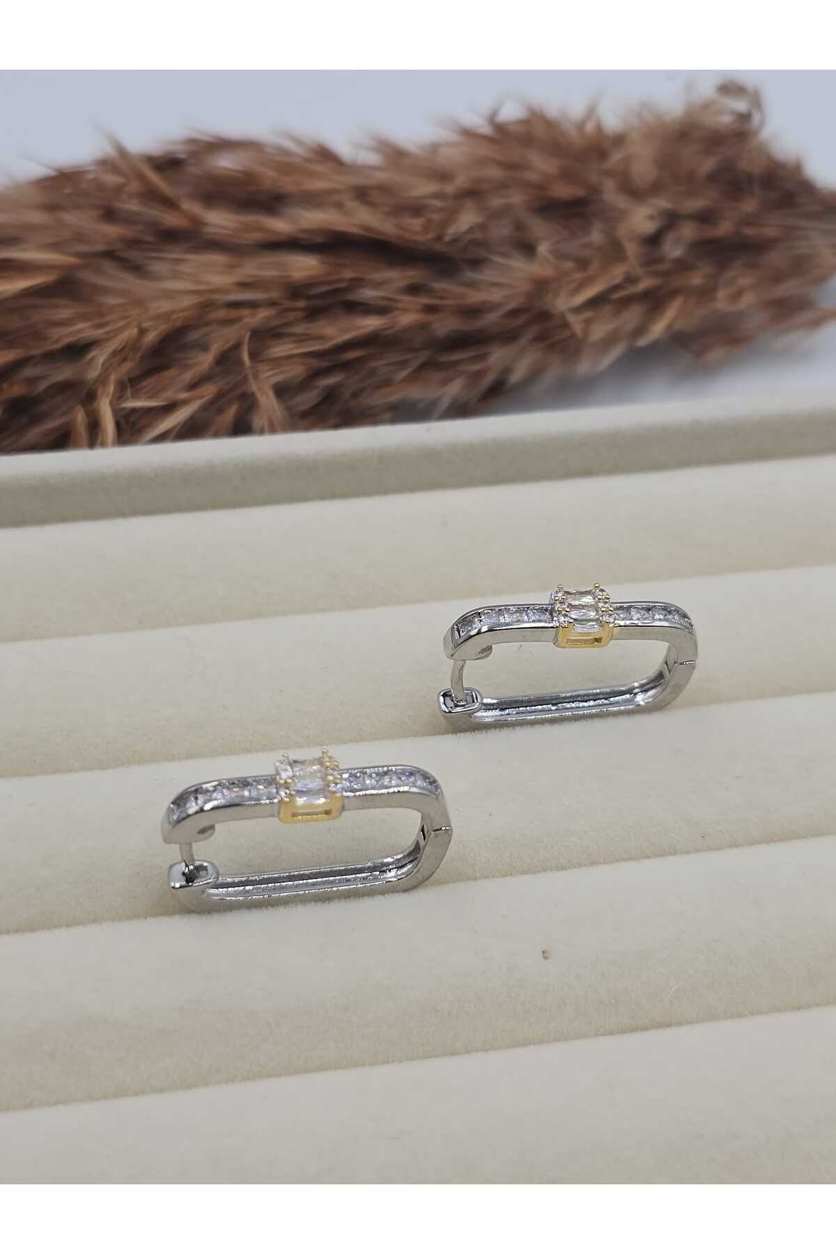 YUGENCONCEPT Vip İki Renkli Rectangle Halka Çelik Küpe