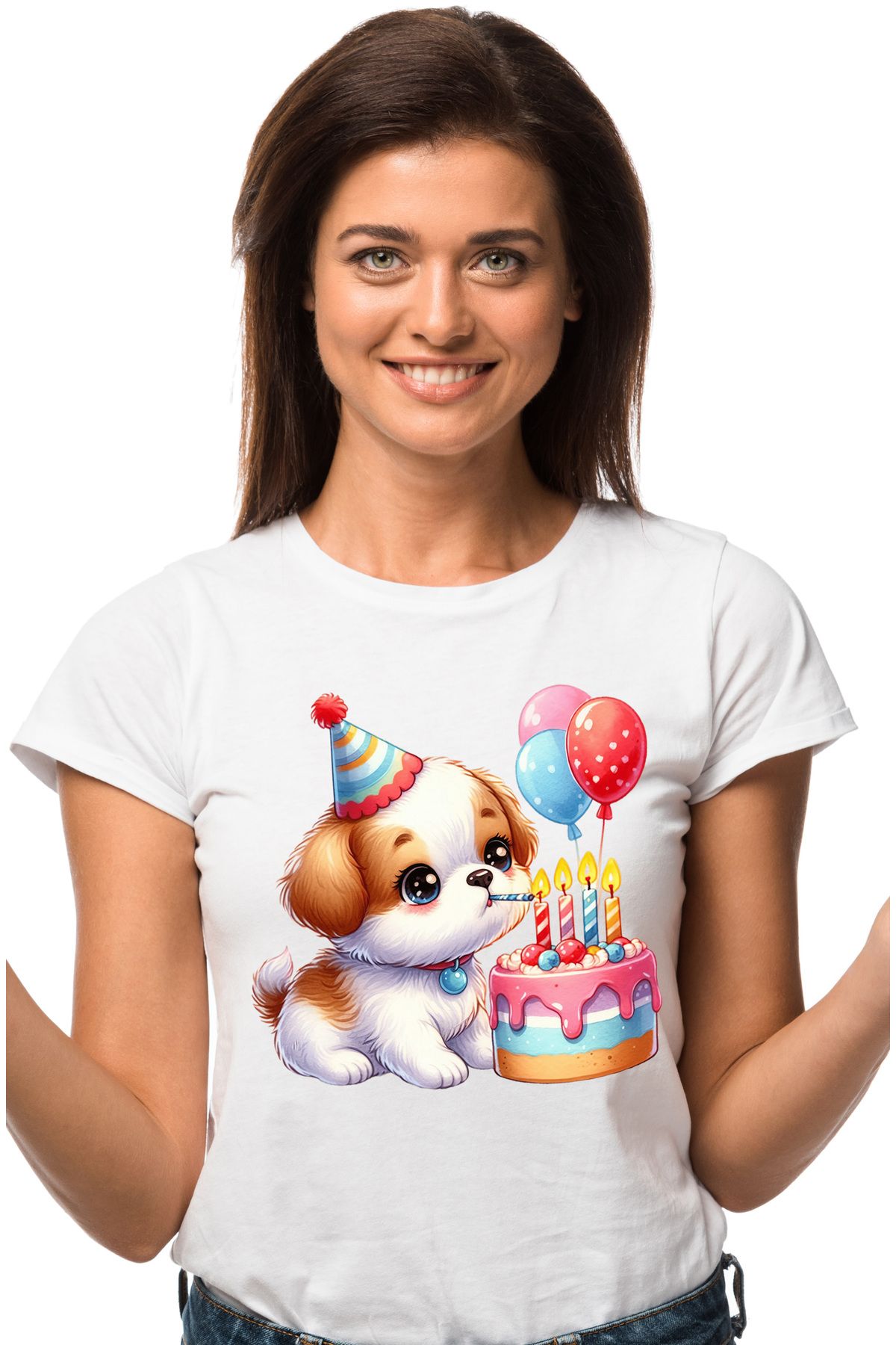 StoryGift Romania Tricou Femei Cu O Catelusa Blanoasa Care Sufla In Lumanarile De Pe Tort, Ilustra Wht_m Femeie - XS
