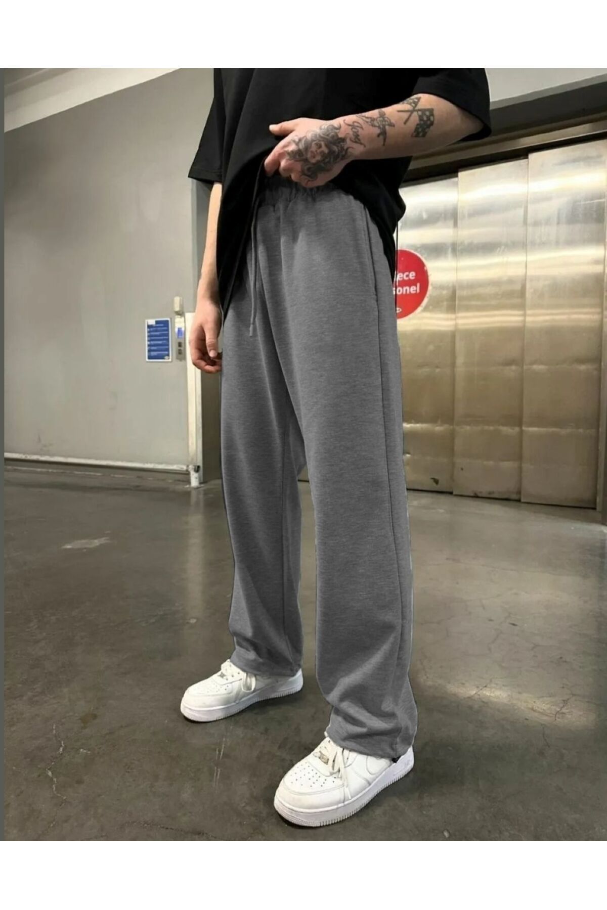 THE WHITE Erkek Baggy Eşofman Altı Düz Paça Füme