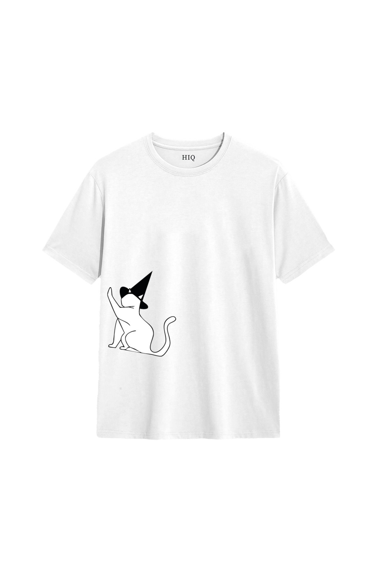 MODA COUPLE BEYAZ KEDİ Baskılı Oversize Tshirt
