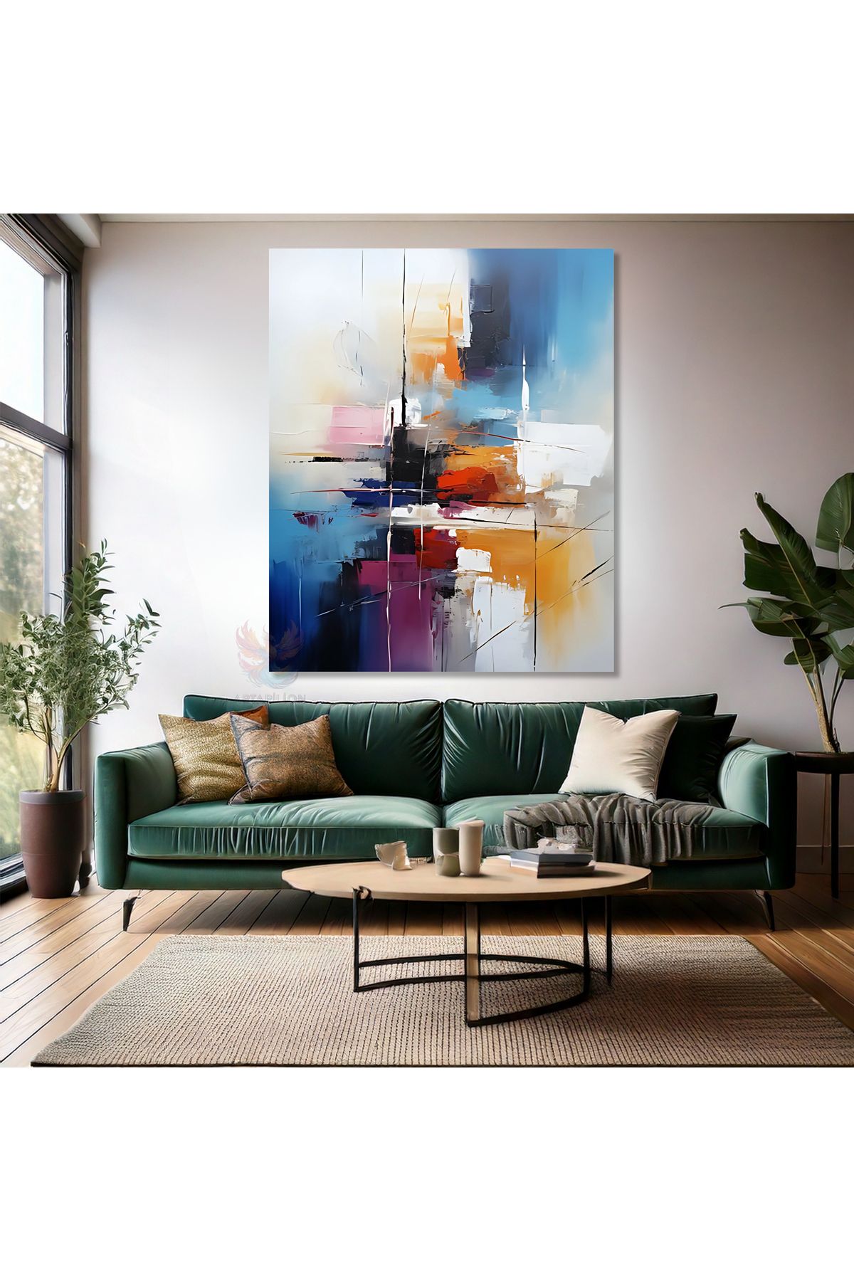 Artarilion Yağlı Boya Görünümlü Soyut Kanvas Tablo Renkli Fırça Darbeleri Modern Salon Kanvas Duvar Tablosu