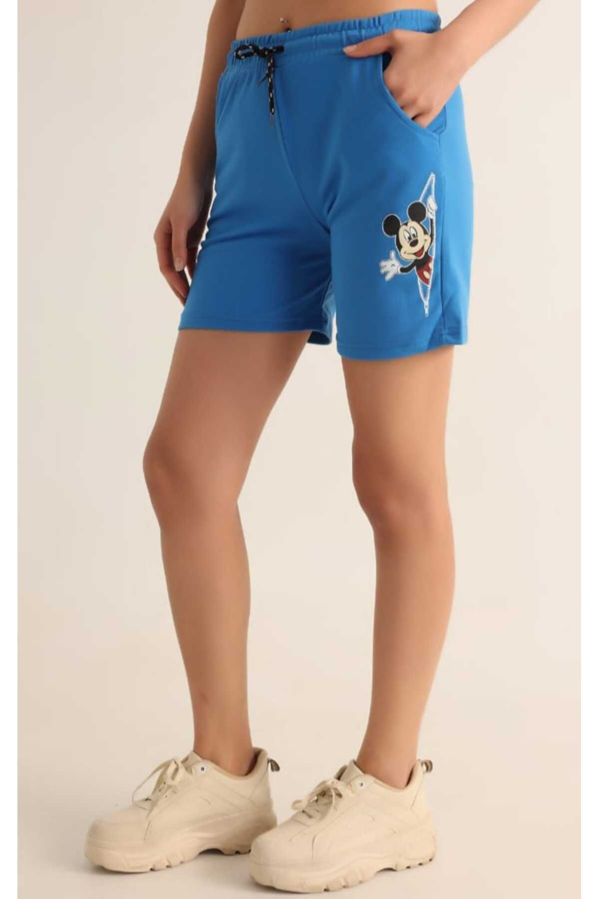 gigigiyim Mickey Mouse Baskılı Kadın Şort Mavi