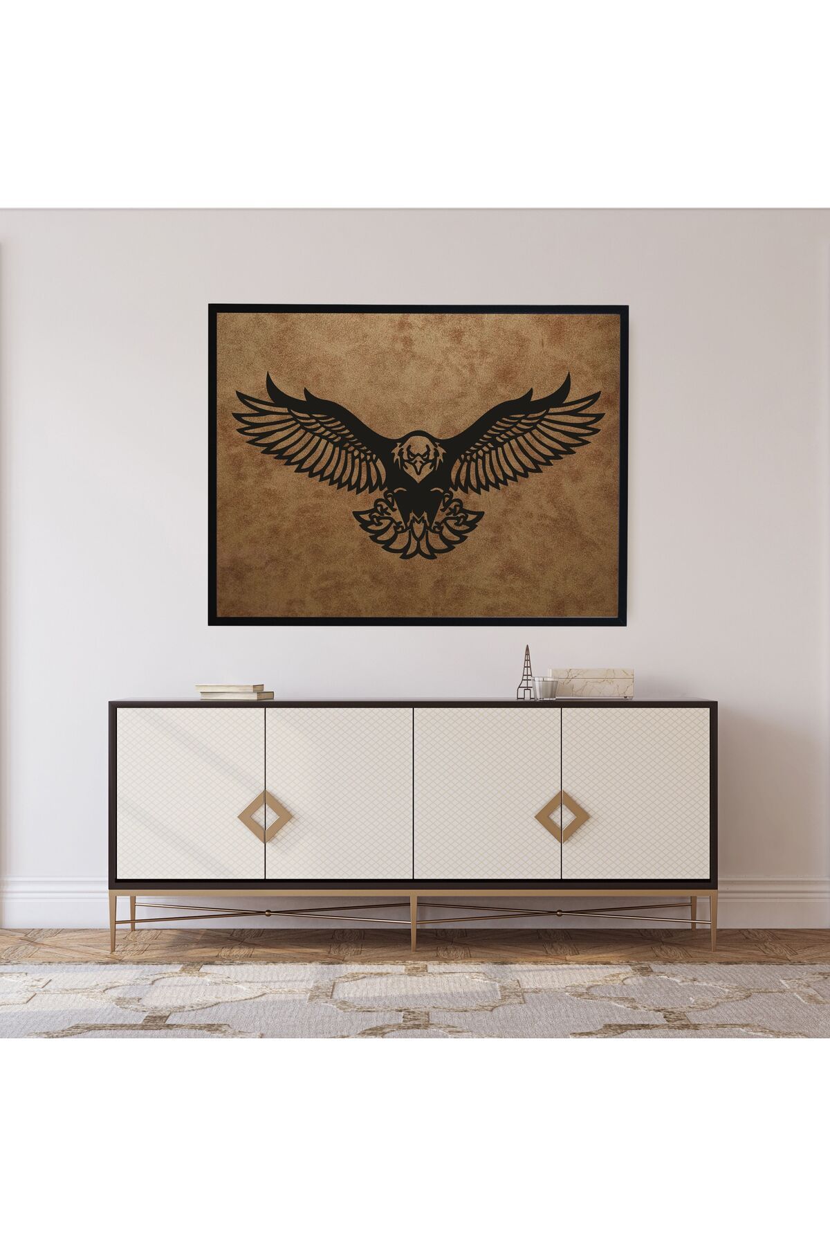 Grand Fine Art Çerçeveli Süet Deri Üzerine Siyah Mdf Tablo Kartal