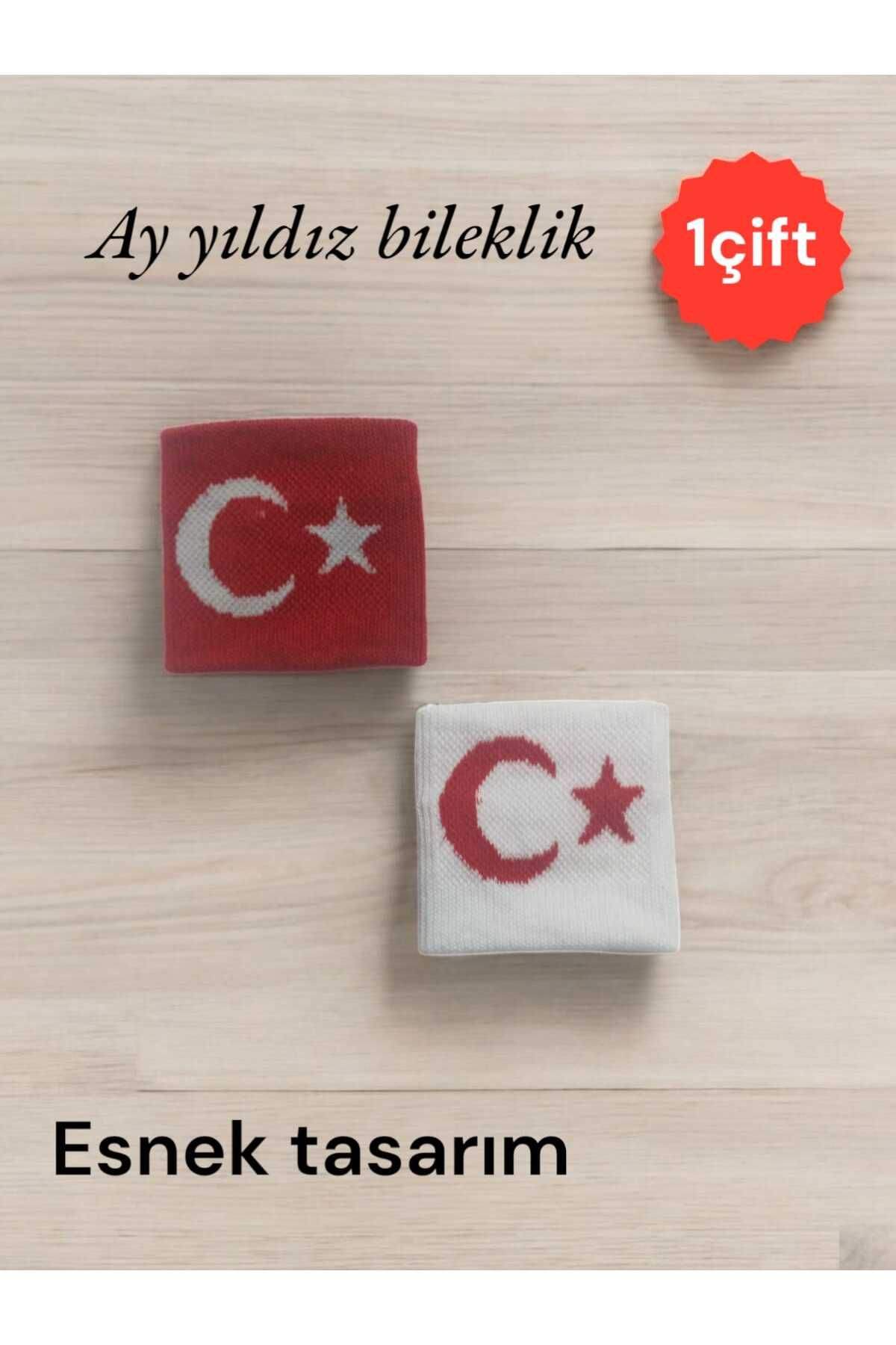 HAYEL 1 Çift Kırmızı Beyaz Ay Yıldız Desenli Esnek Tasarımlı Unisex Kız Erkek Çocuk Bileklik