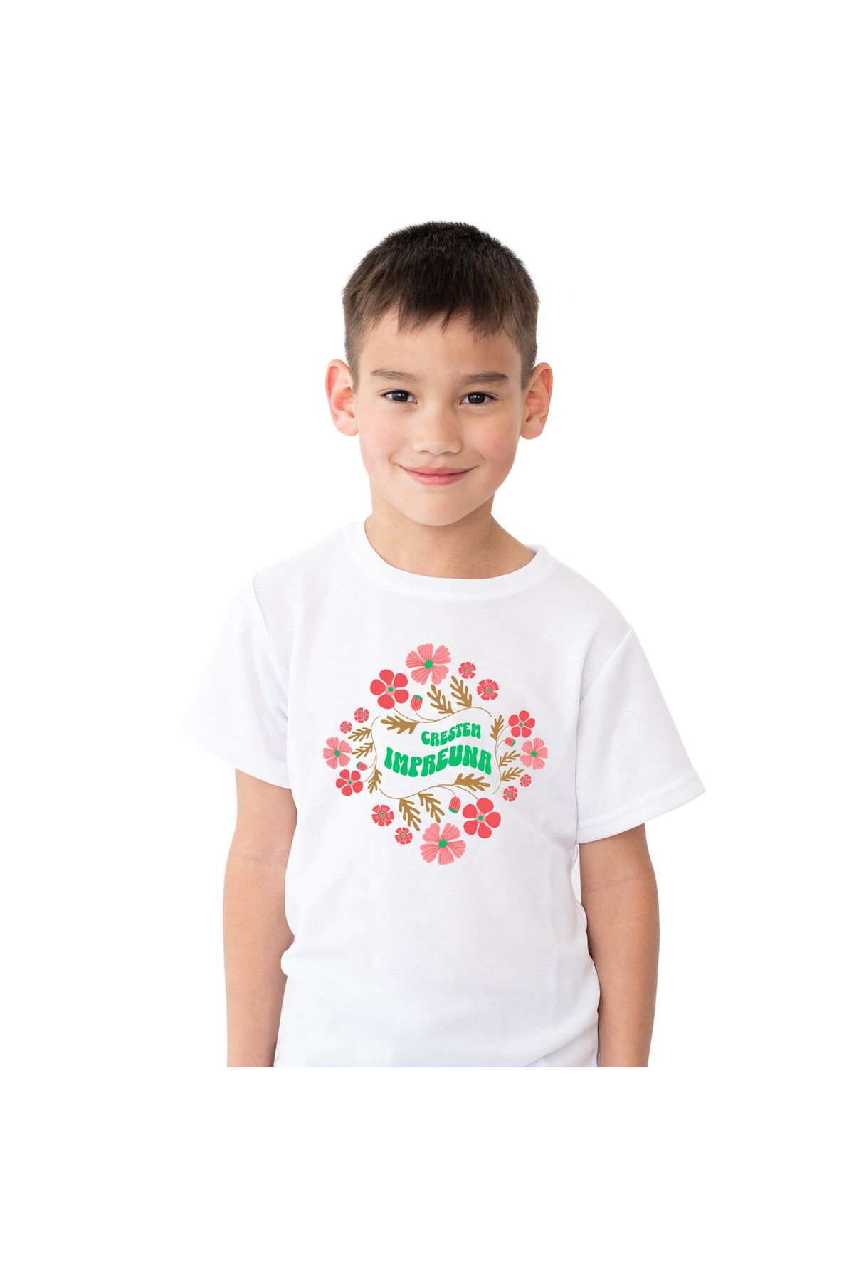 StoryGift Romania Tricou Copii Cu Rama De Flori Colorate Natura, Romantic, Dragoste Cu Imprimeu Pe,white_6ani Unisex - 3–4 years