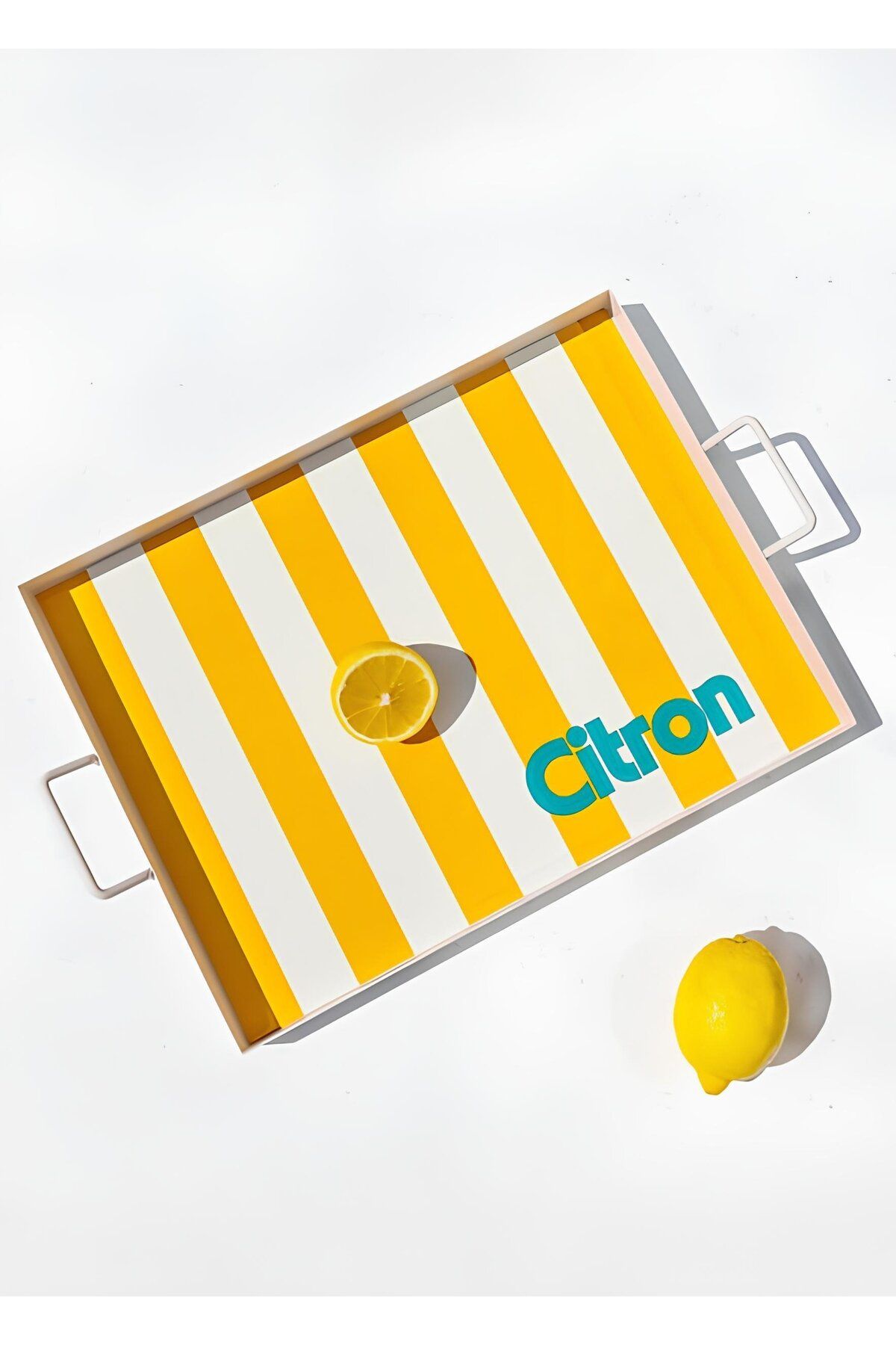 The Mia Citron Yazılı Çizgili Metal Tepsi tps88