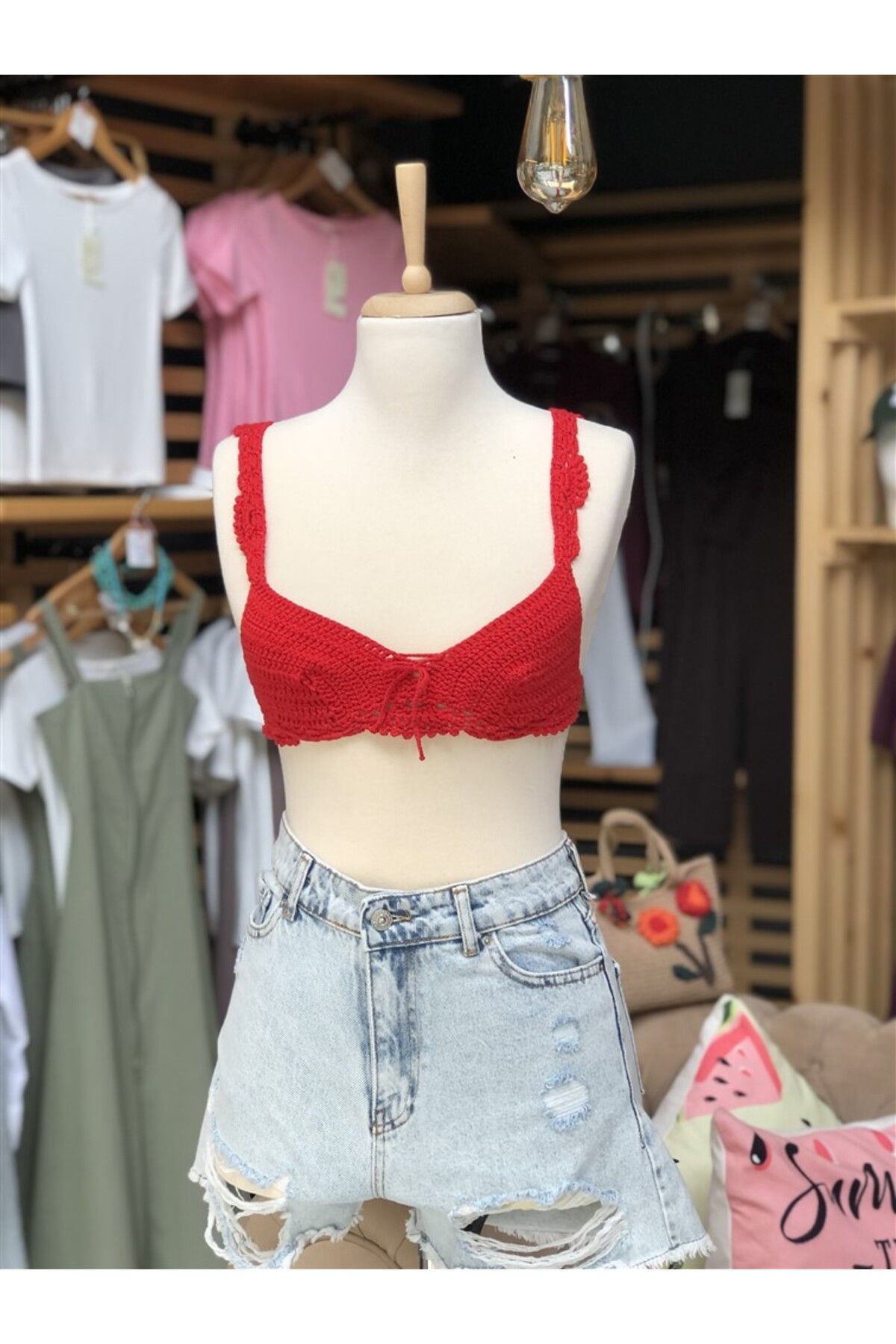 Gözde Tasarım Butik-Women's Design Motif Crochet Handmade Knitted Bustier Bikini Bralet 8