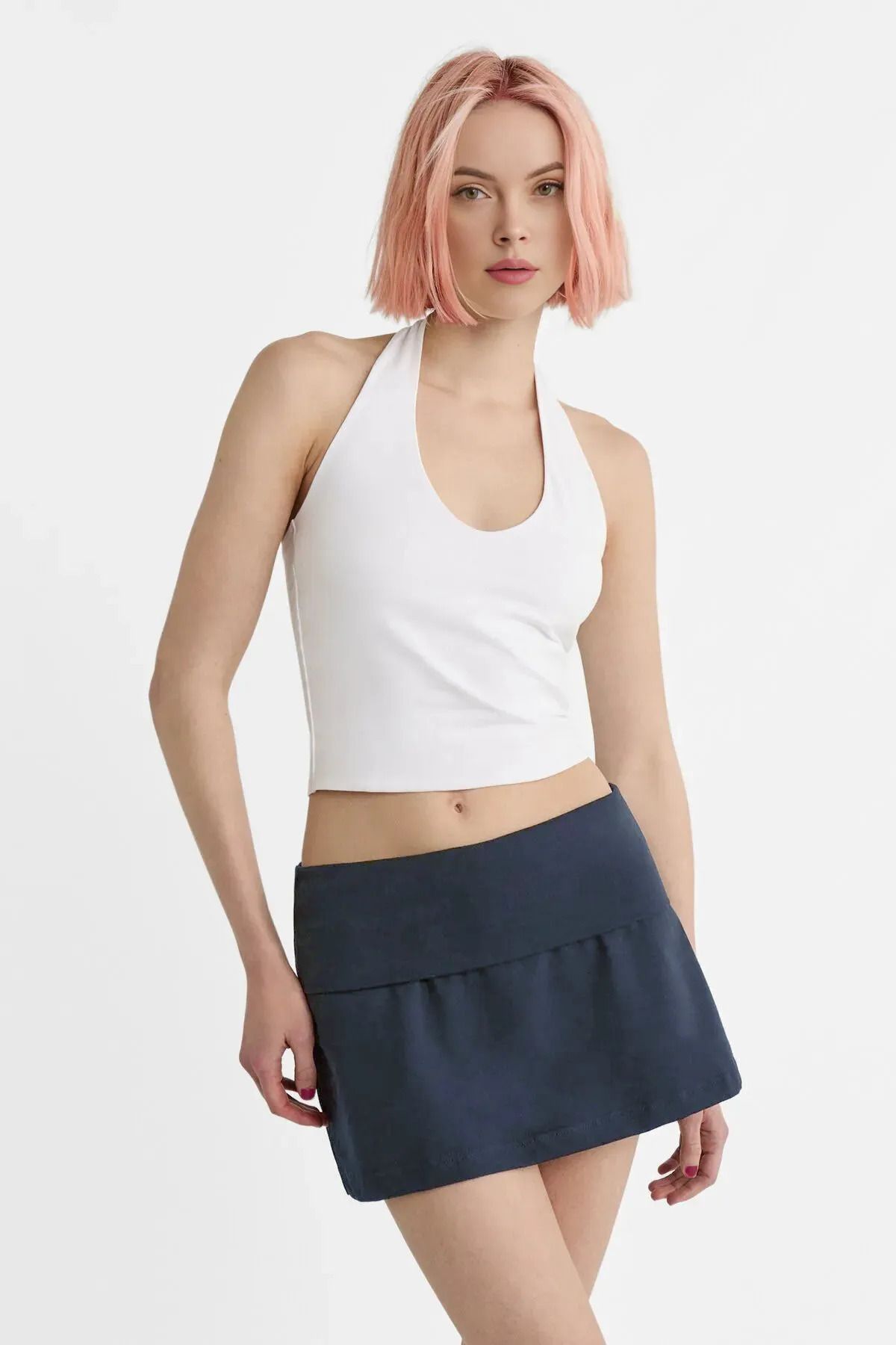 dgs dagıstanlı Kadın Beyaz Halter Yaka Crop Top Body