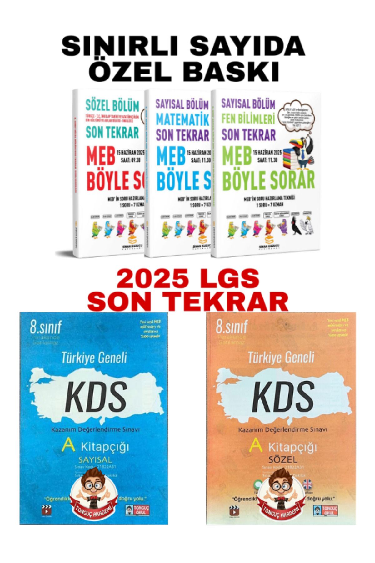 SİNAN KUZUCU YAYINLARI 2025 LGS SON TEKRAR SÖZEL + SAYISAL BÖLÜM SORU BANKASI SETİ Tonguç Deneme Hediyeli