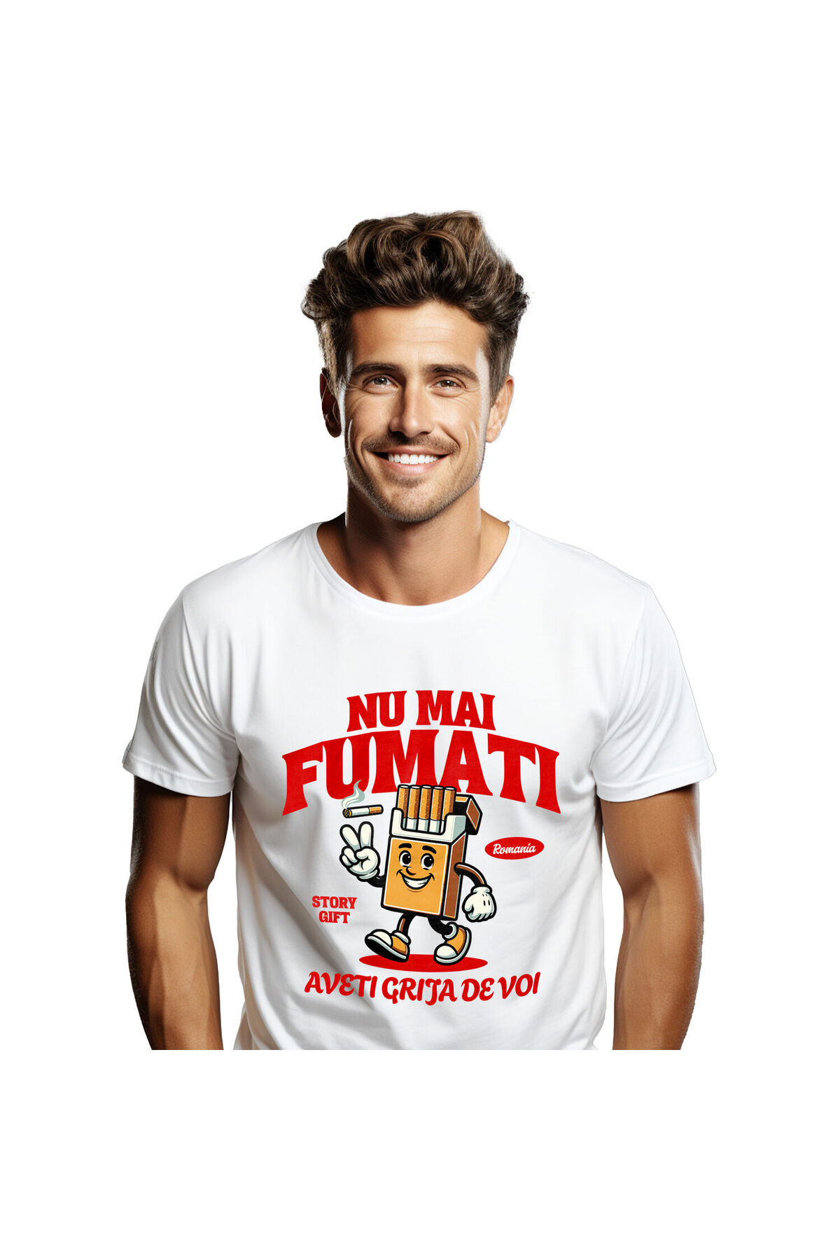 StoryGift Romania Tricou Barbati Cu Pachet De Tigari Vesel Semnul Pace Text Motivational Sanatate ,white_s Masculin - XL