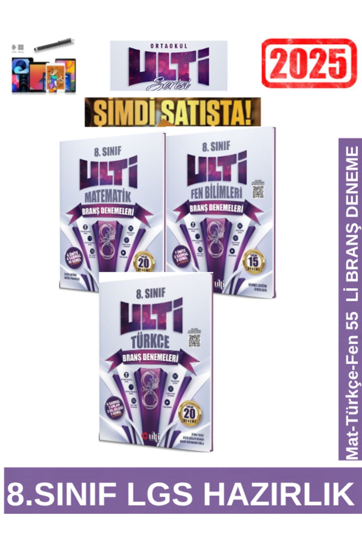 Ens Yayıncılık ULTİ YAYINLARI 8.Sınıf Matematik20-Fen15-Türkçe20 li Branş Deneme Seti+Android Kalem