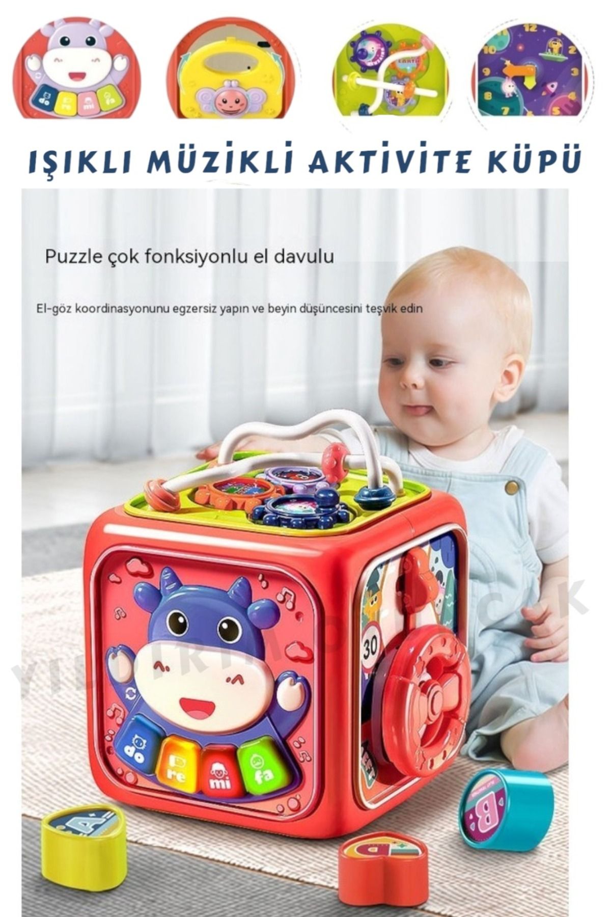 YILDIRIM OYUNCAK Pilli Eğitici Işıklı ve Müzikli 6in1 Aktivite Küpü - Aktivite Eğitici Küp