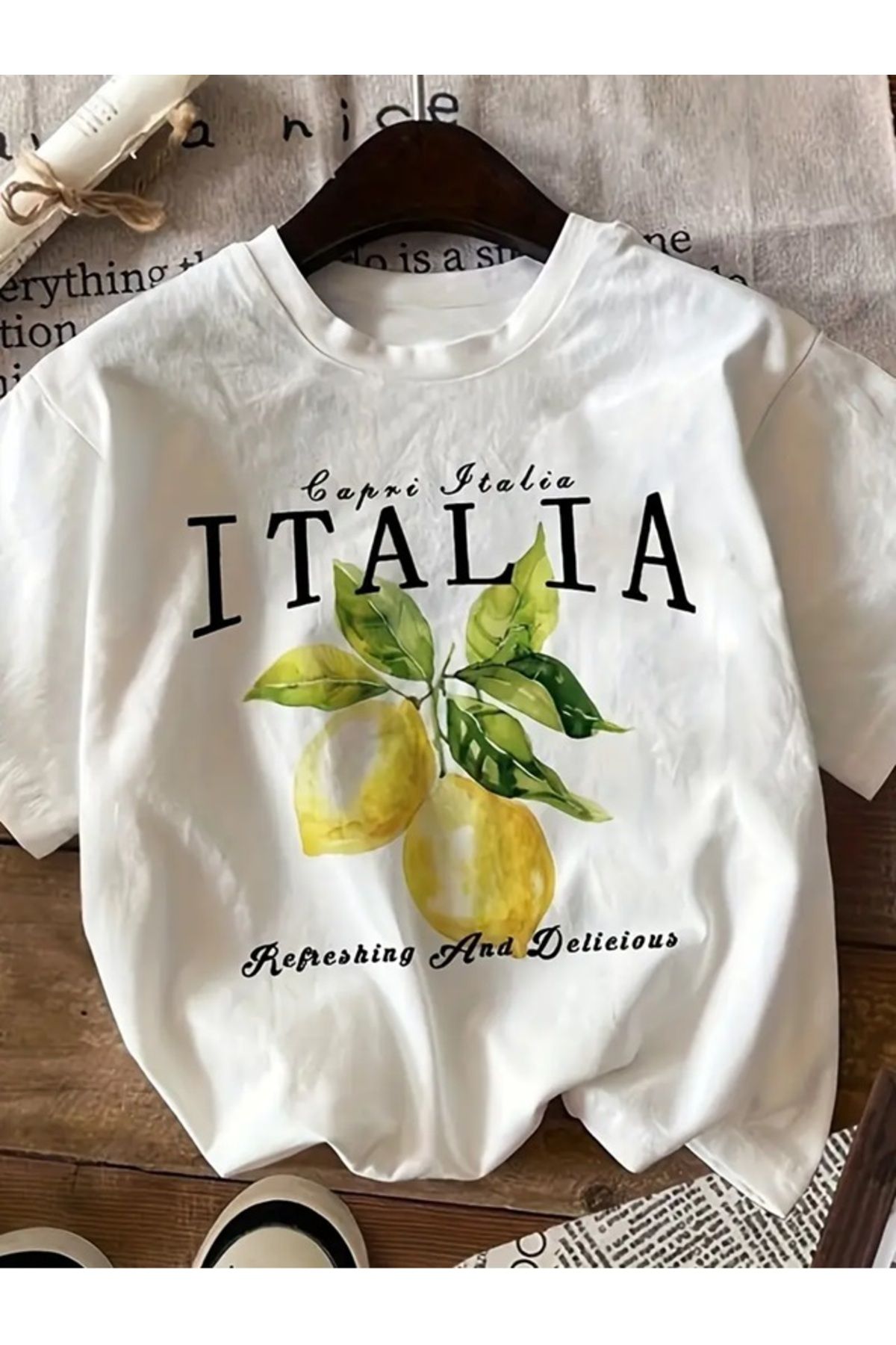 Touz Moda İtalyan Limon Baskılı Unisex Oversize T-shirt
