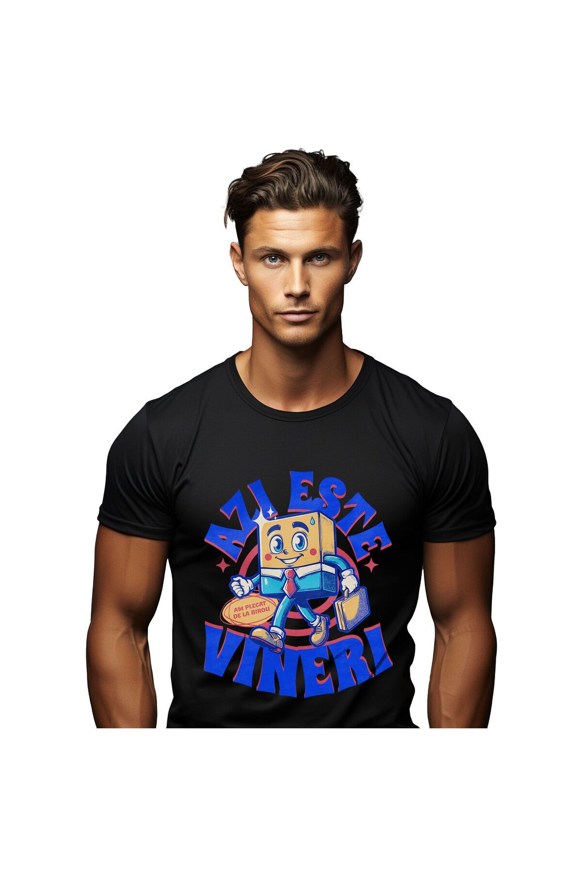StoryGift Romania Tricou Barbati Cu Animatie Vesela In Costum Elegant Cu Cravata Si Servieta Munca,black_m Masculin - M
