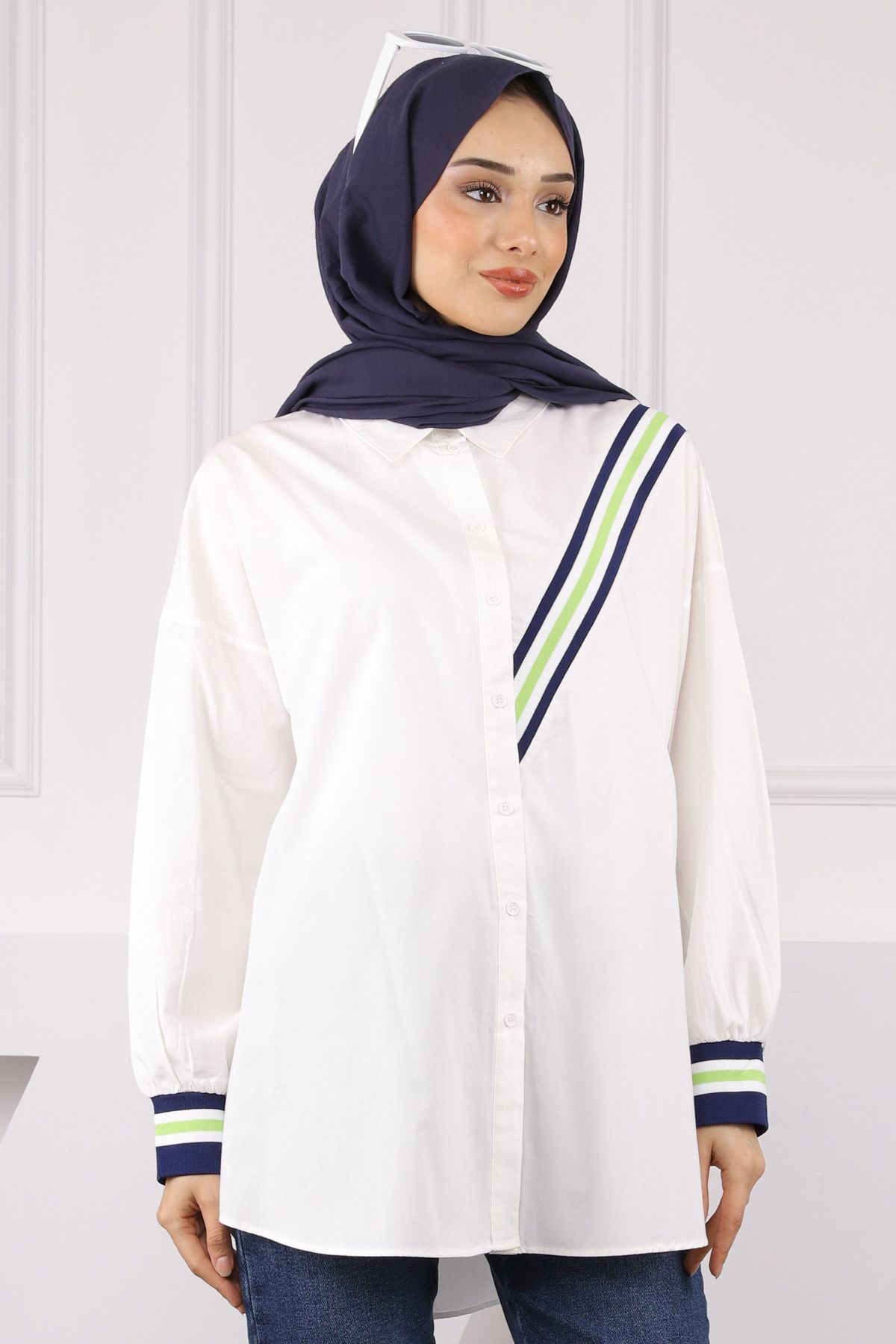 İmajButik Ekru Renk Bloklu Gömlek
