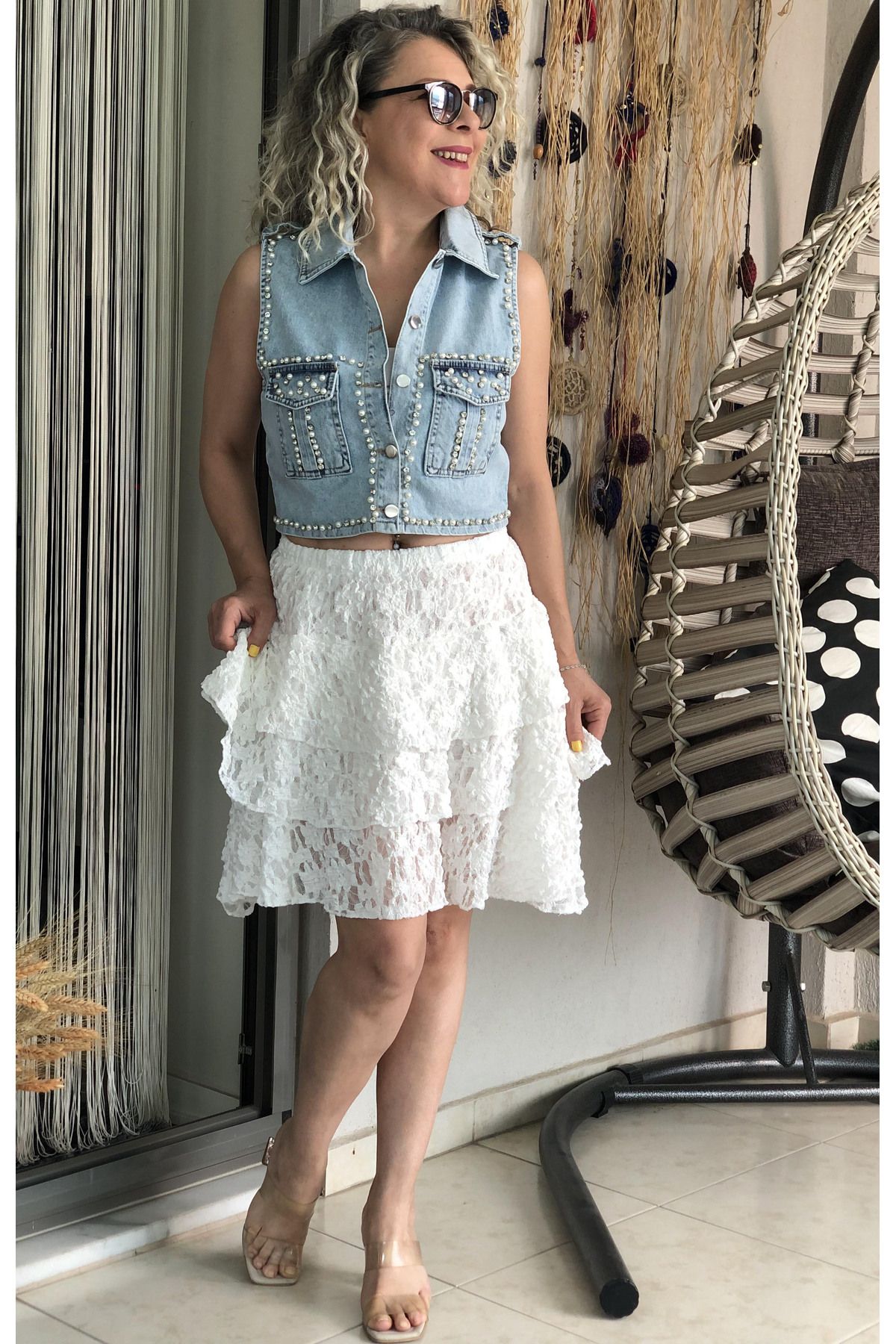 Dila Butik Lastikli Fırfırlı Dantel Etek