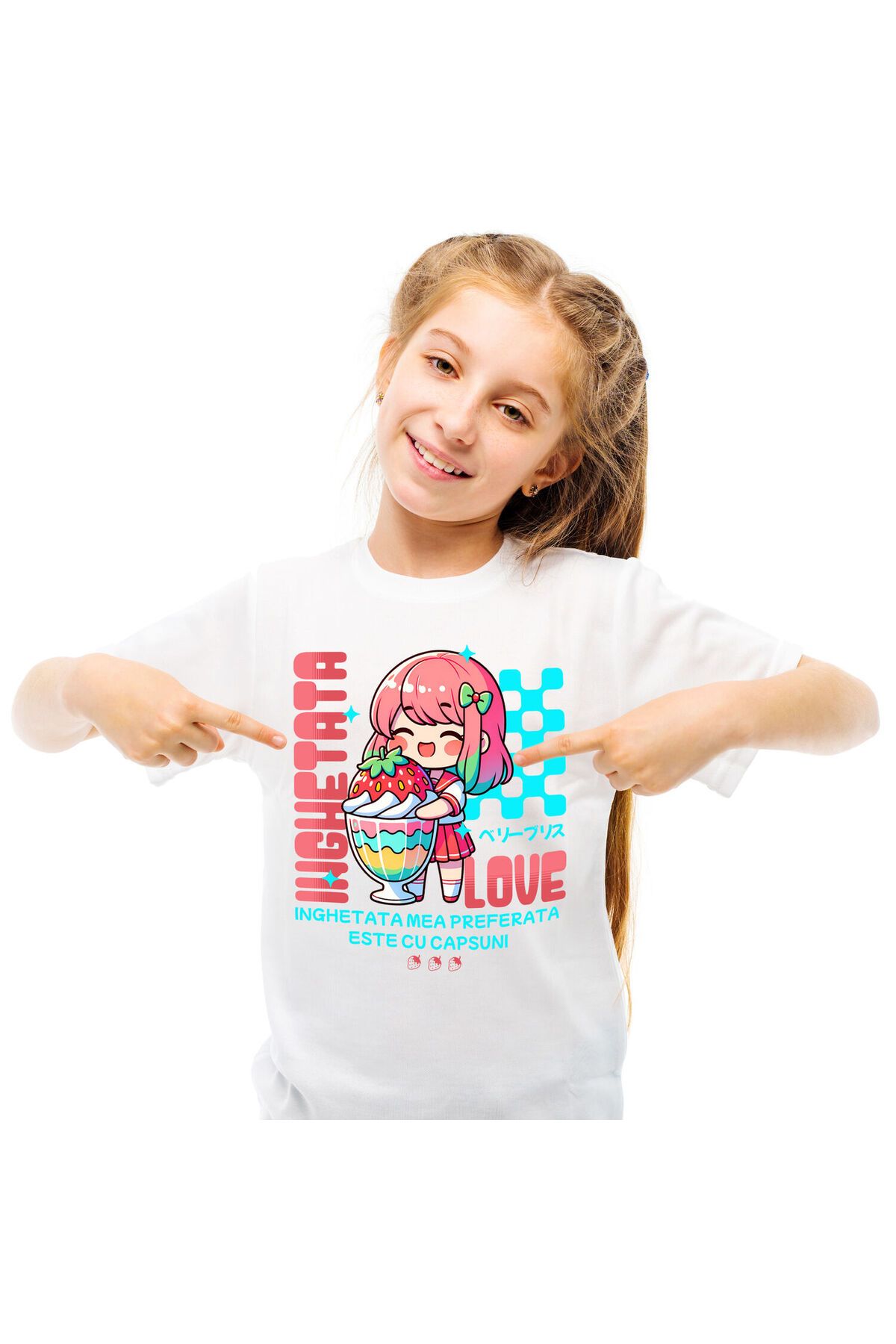 StoryGift Romania Tricou Copii Cu Fata Stil Anime Cu Pahar Imens De Milkshake Si Capsuna Inghetata,white_8ani Unisex - 9–10 years