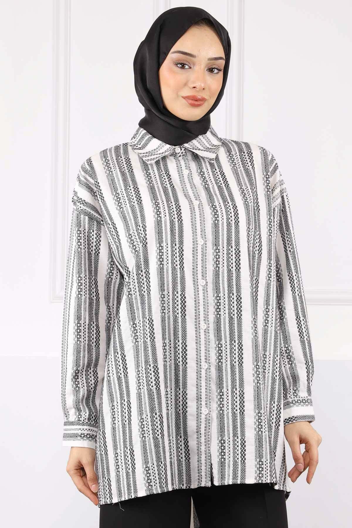 İmajButik Siyah Çizgi Desenli Gömlek