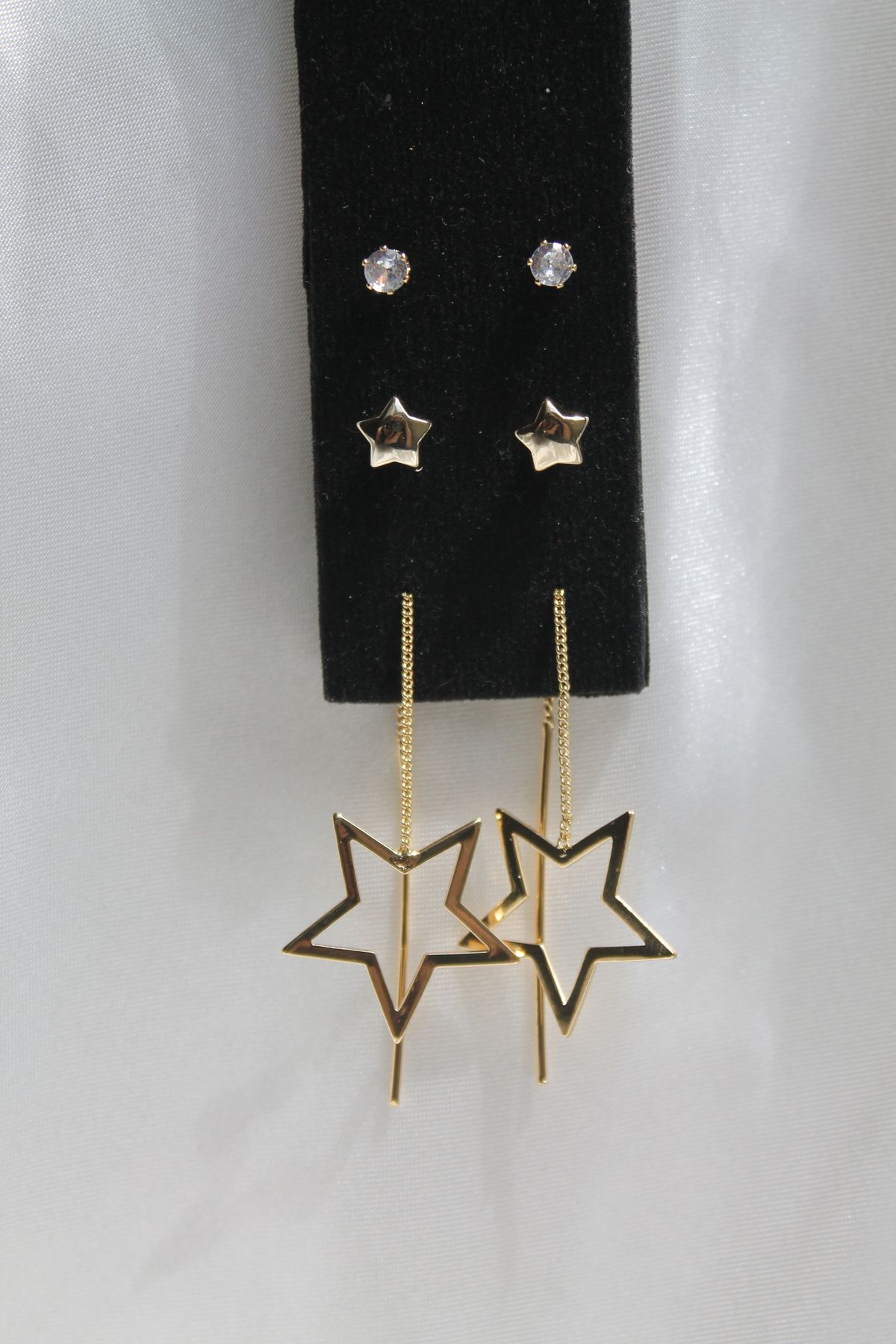 TEDDY JEWELLRY 3 lü Takım Yıldızlı Silver Çelik Küpe