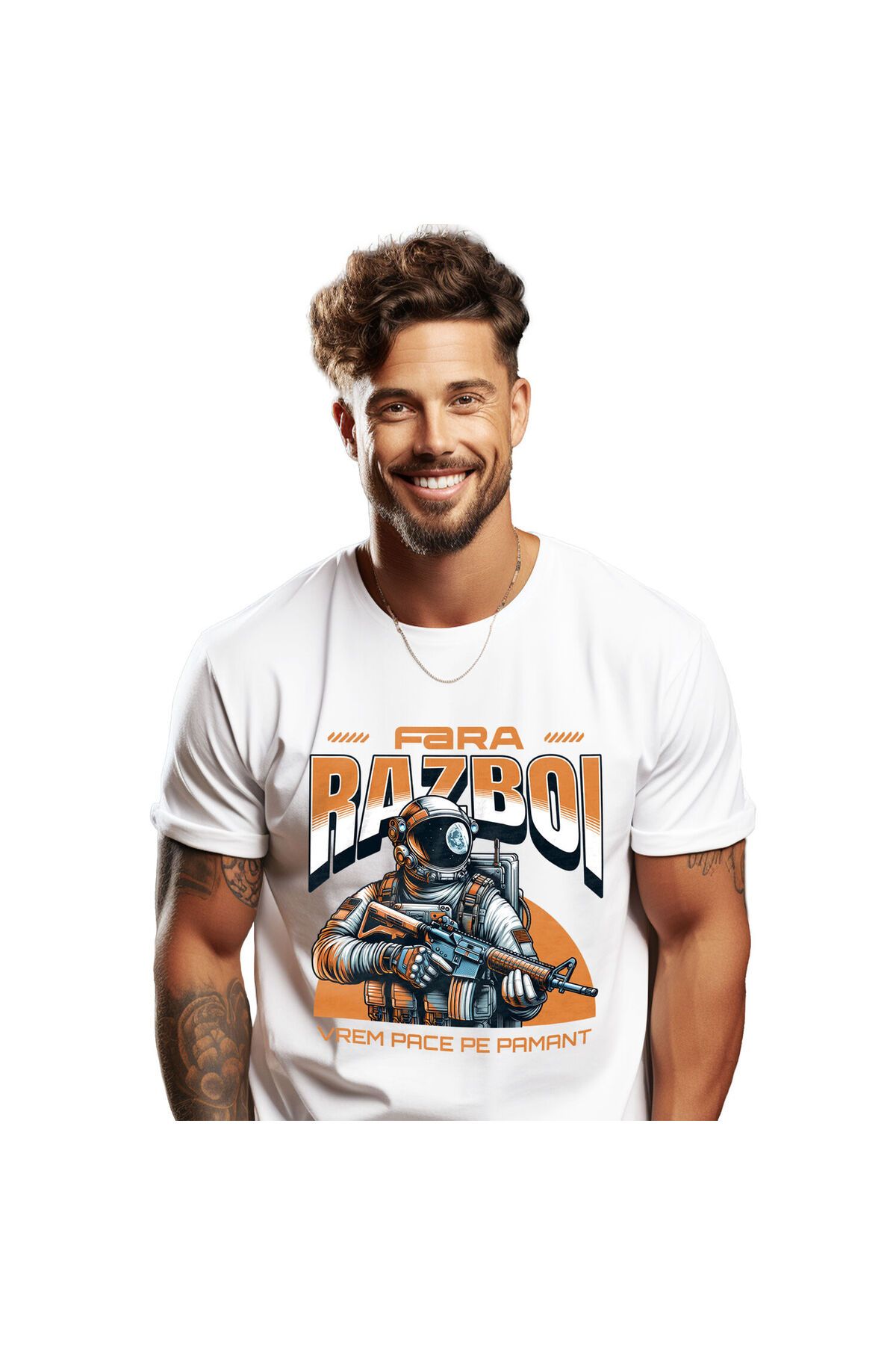 StoryGift Romania Tricou Barbati Cu Astronaut Cu Armura Priveliste Luna Extraterestri Razboi Linis,white_xs Masculin - M