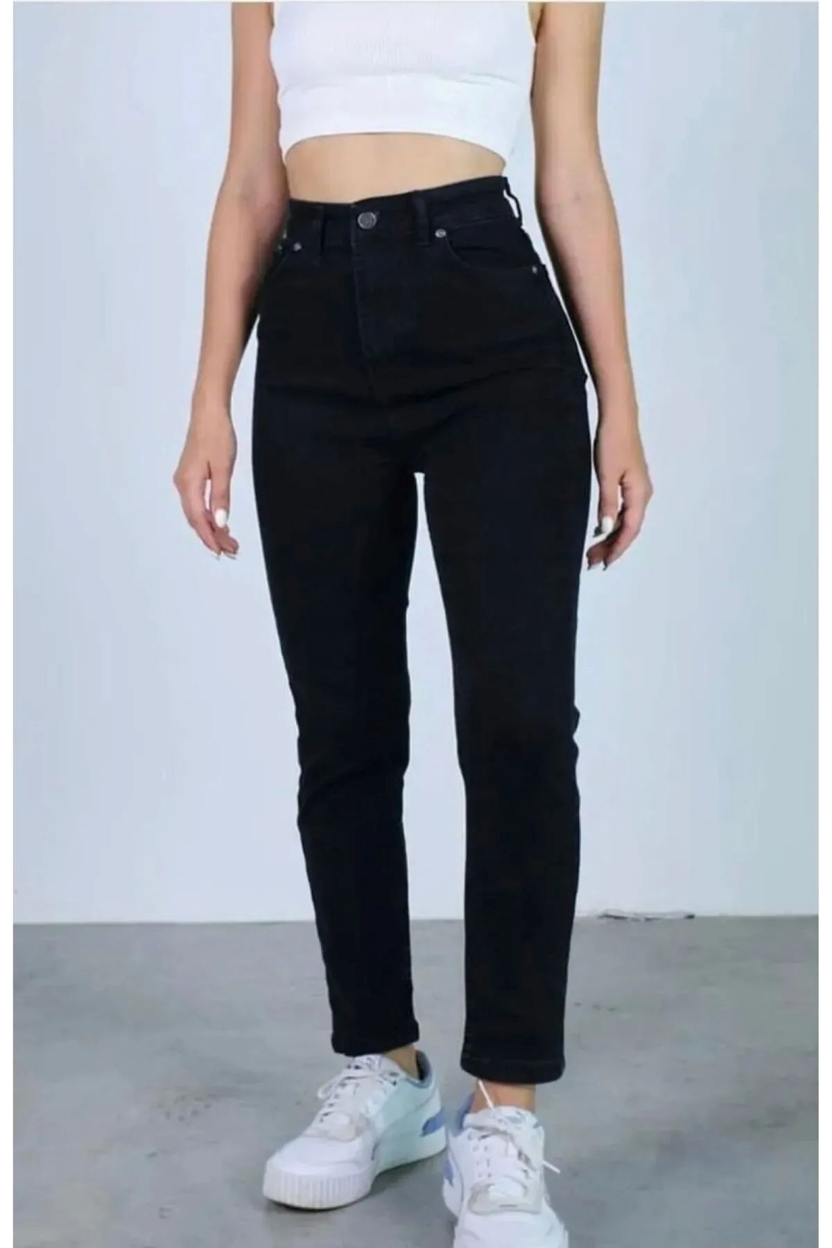 BİRDALİFE WEAR Siyah Mom Jean Kot Pantolon Yüksek Bel Esnek Likralı
