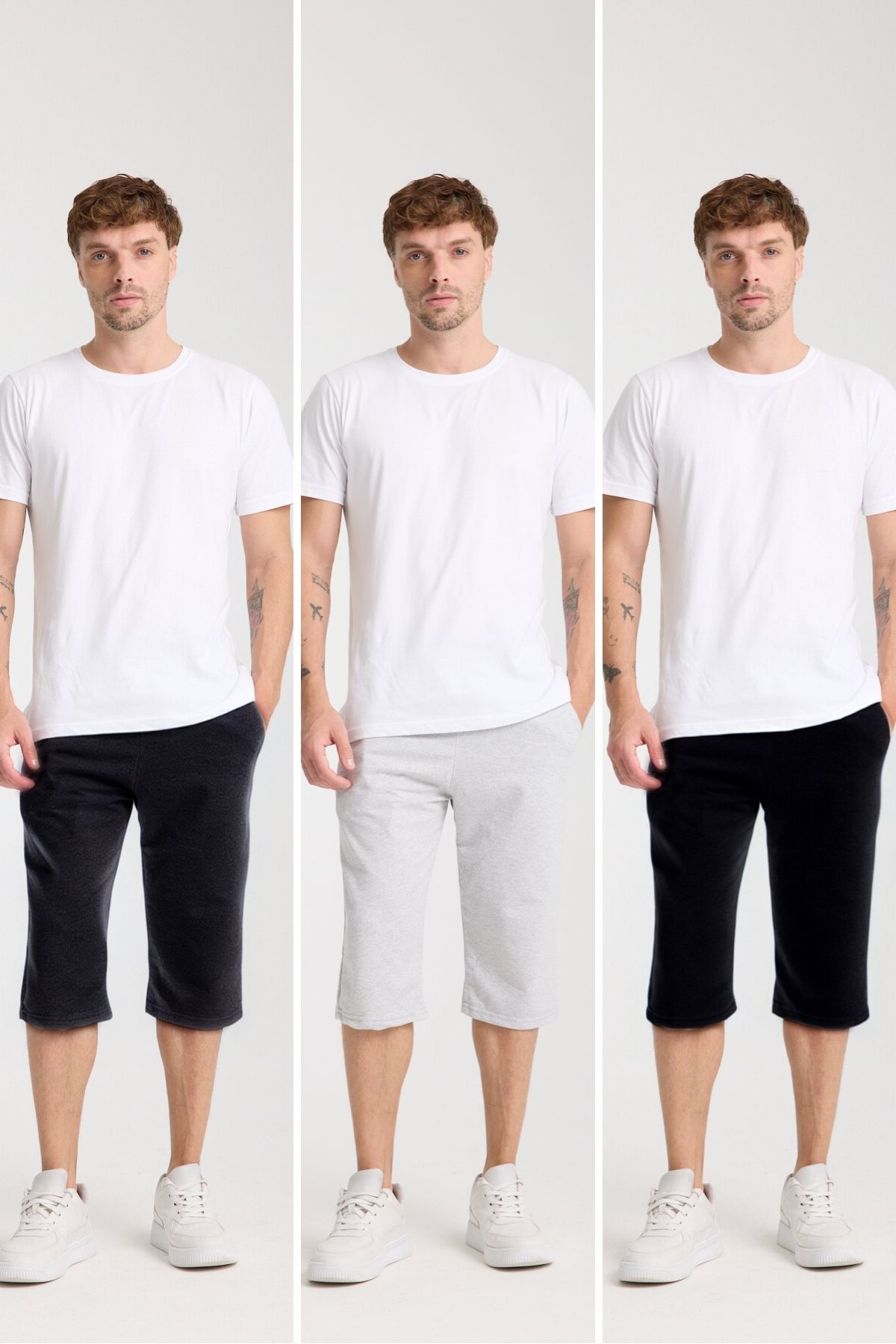 VERSCOVE Erkek Kapri boy 3 lü avantaj paket yan cepli belden bağcıklı basic bermuda penye şort