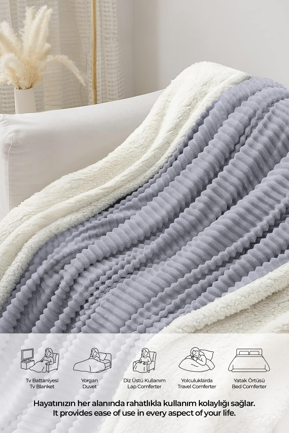 Evlen Home Collection-Gray Soft Plush Wellsoft Bedspread Single Sherpa Tv Blanket 5
