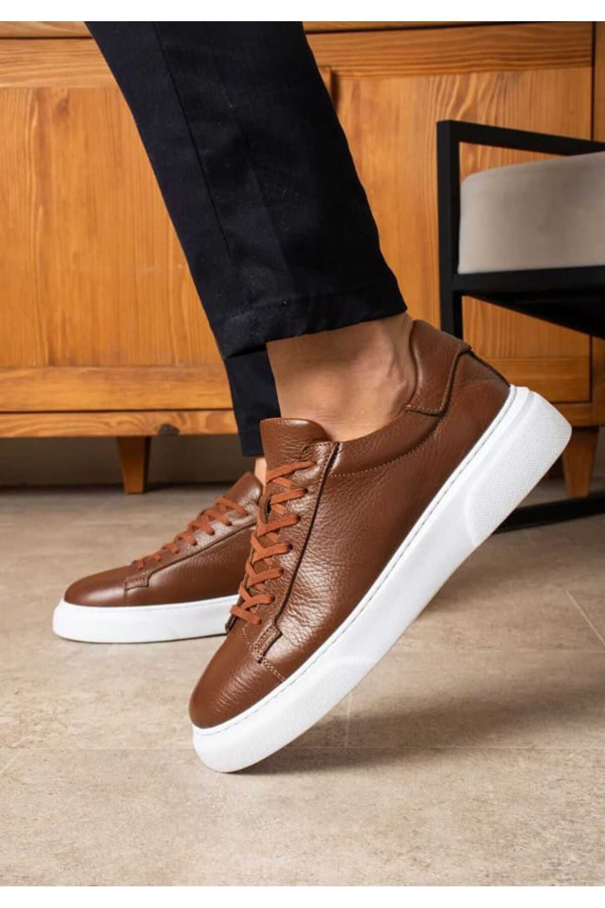 WITH EVERY STEP Tommy Erkek Deri Sneaker Ayakkabı Kahverengi GARANTİLİ ÜRÜN