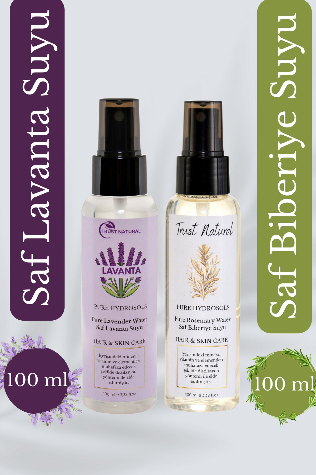 Natural Lavanta Suyu + Biberiye Suyu %100 Doğal Ve Saf Canlandırıcı Ve Besleyici Etkili Hidrosol Seti