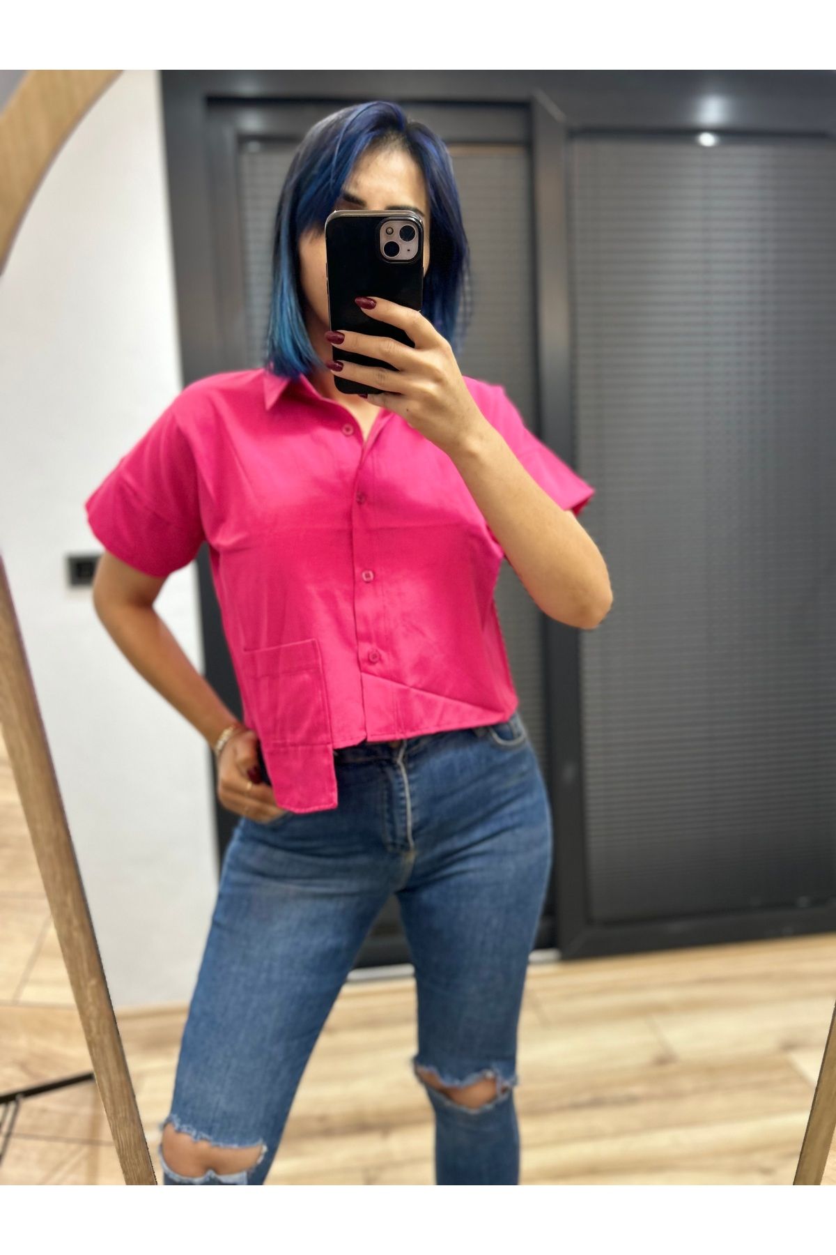 Butik Kadın kısa kollu oversize gömlek