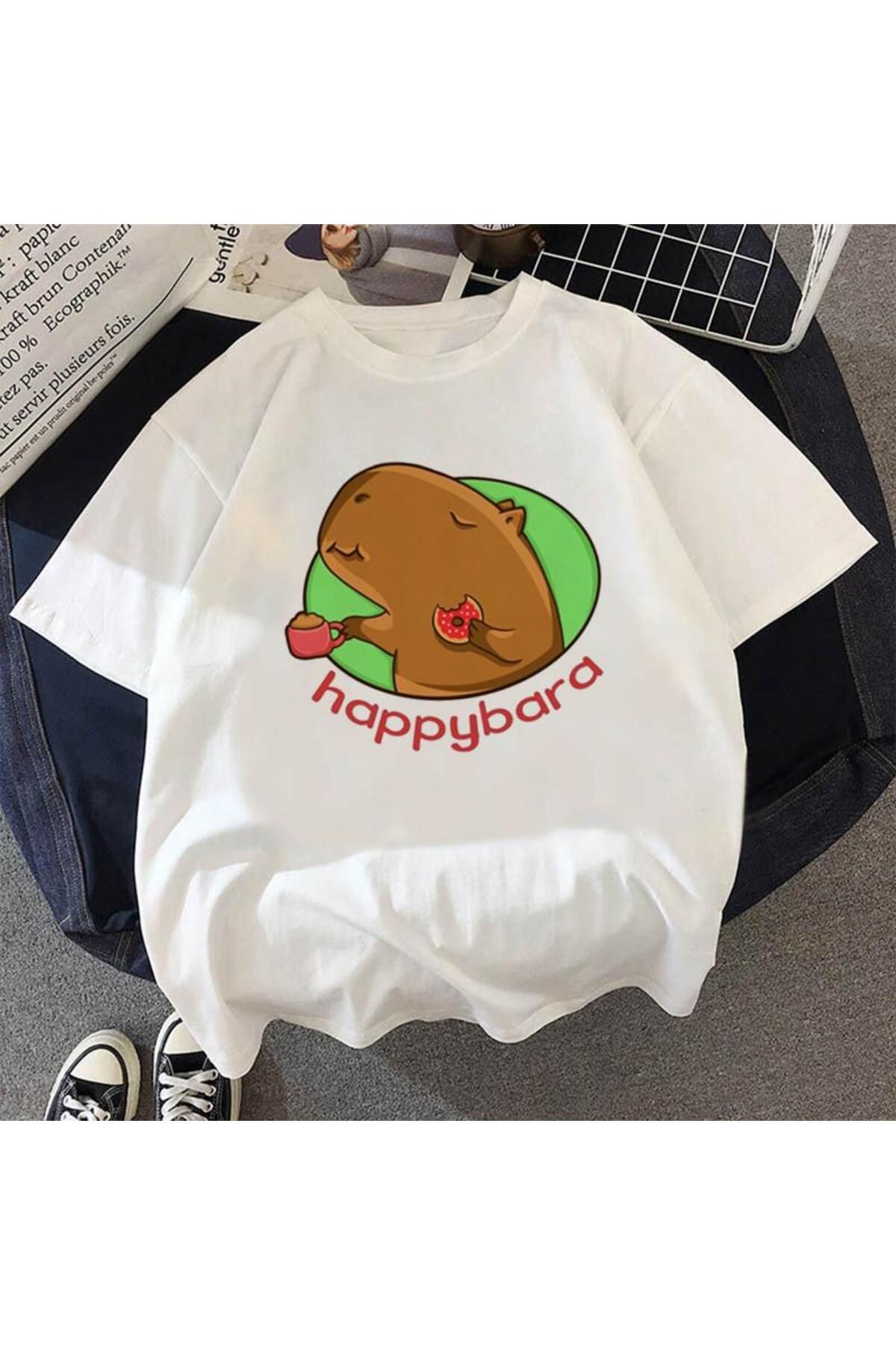 POPULUS Capybara Happy Beyaz T-shirt