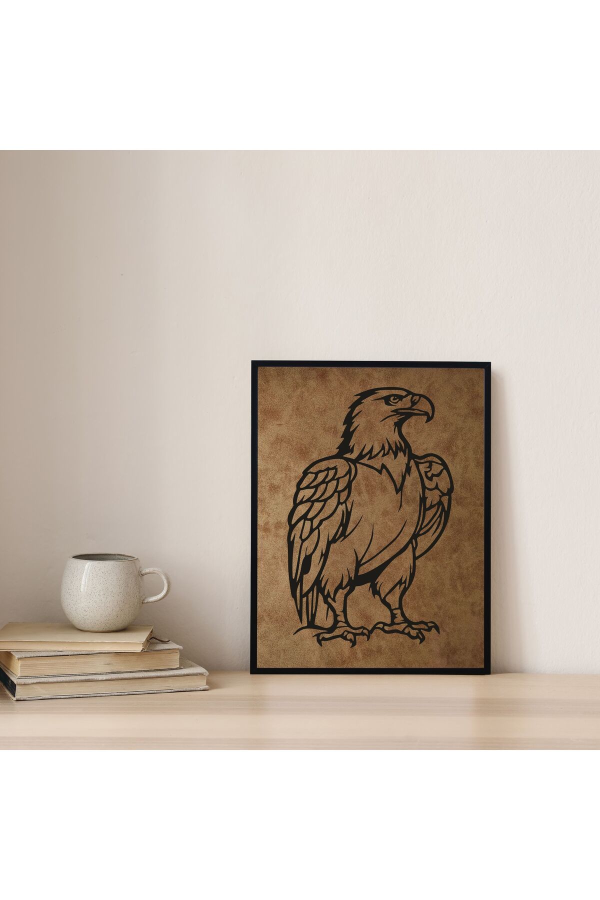 Grand Fine Art KOPYA - Çerçeveli Süet Deri Üzerine Siyah Mdf Tablo Kuş