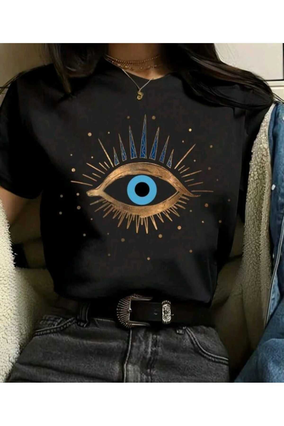 Perodia Siyah GÖZ Baskılı Oversize T-shirt